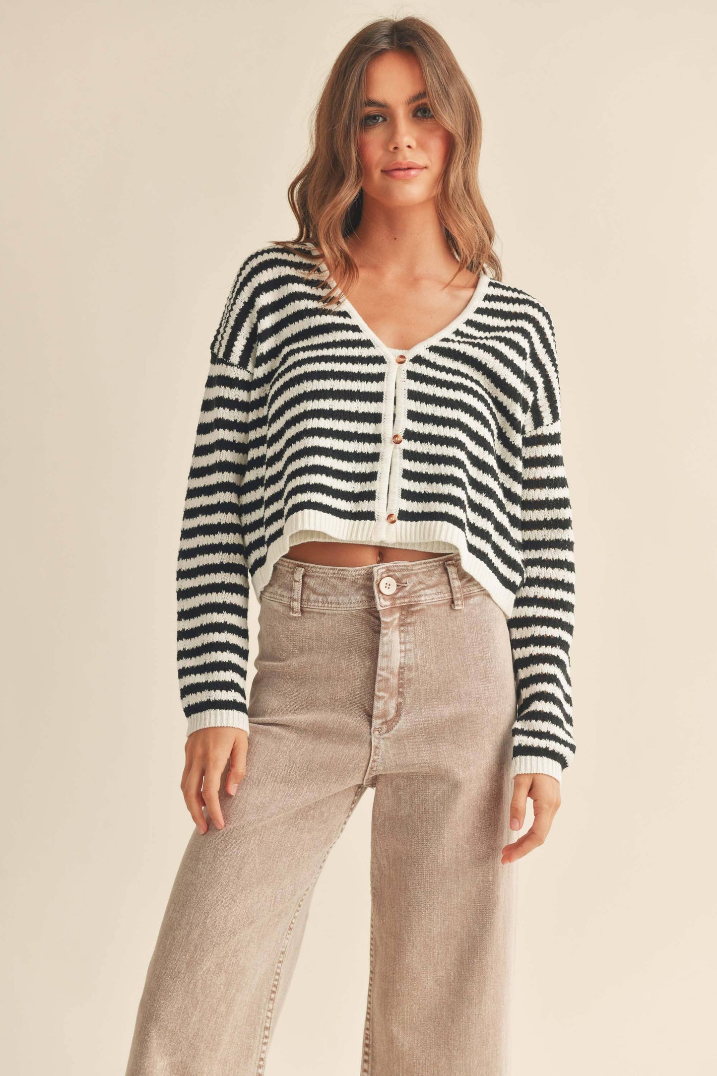 Emory Crochet Knitted Cardigan in Black/White