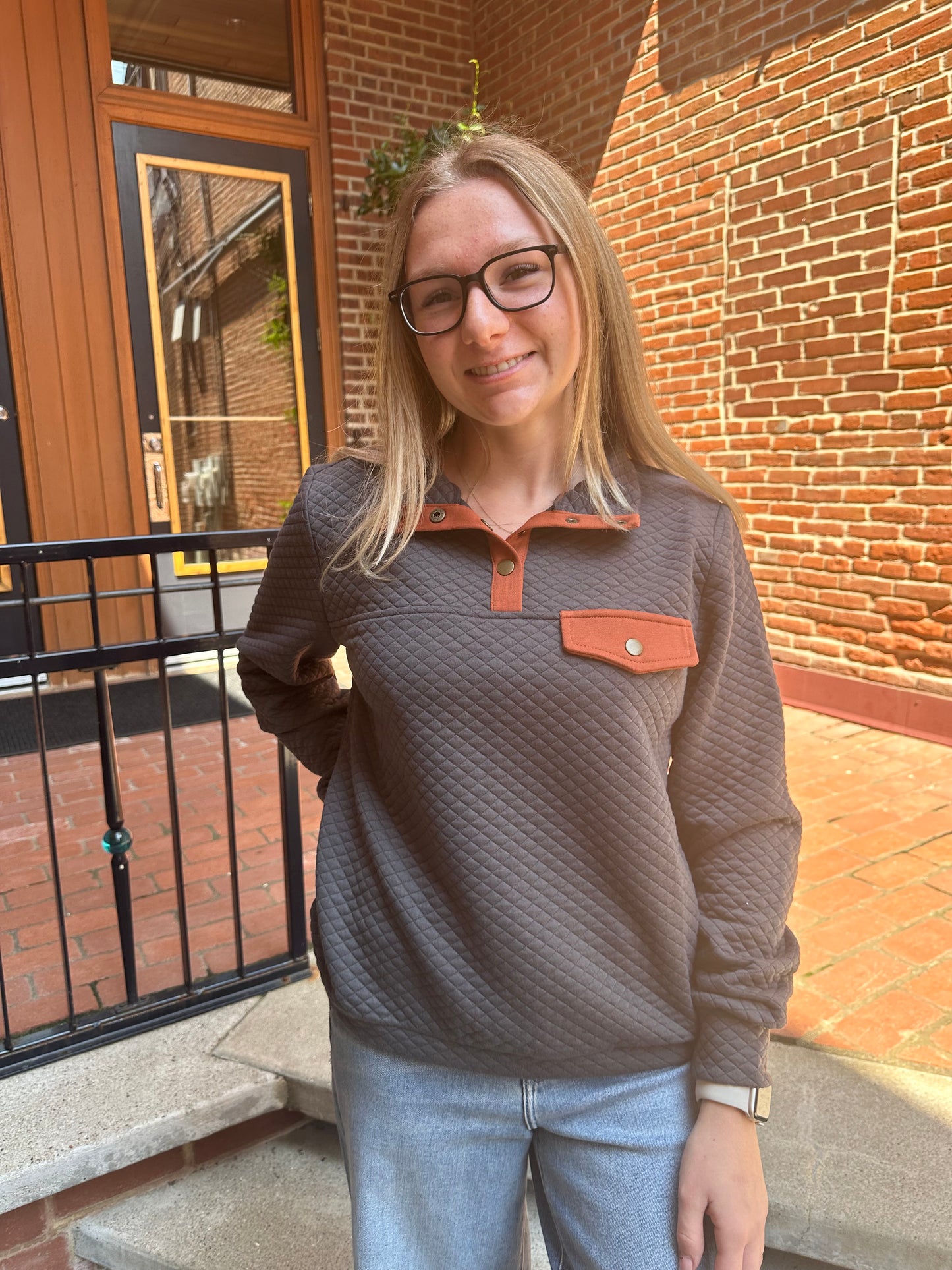 Alexa Charcoal Knit Half Button Up
