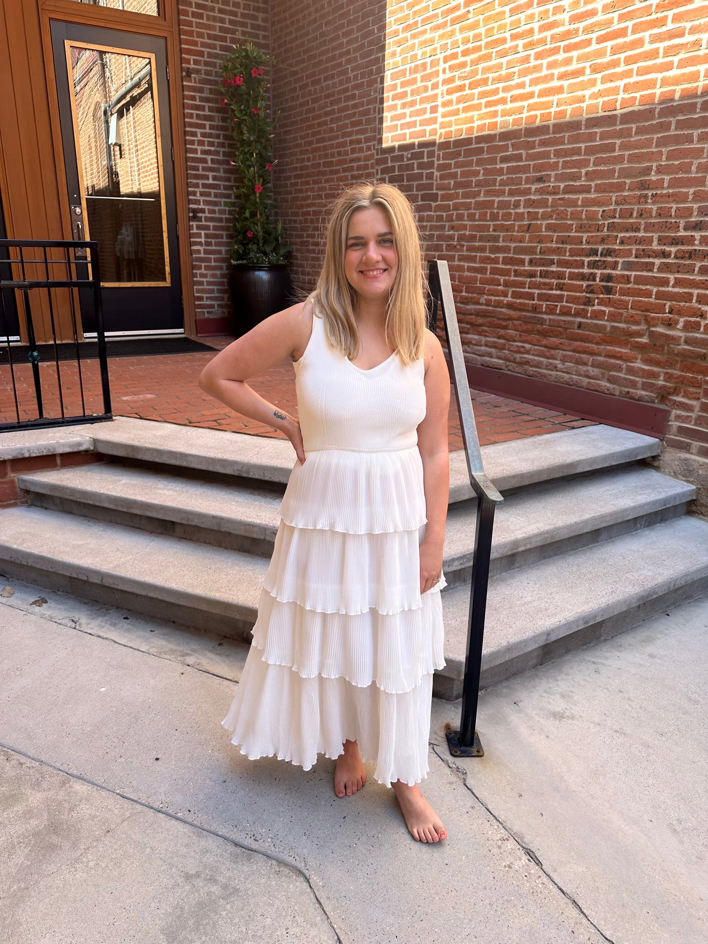 Madison Pleated Dress in White
