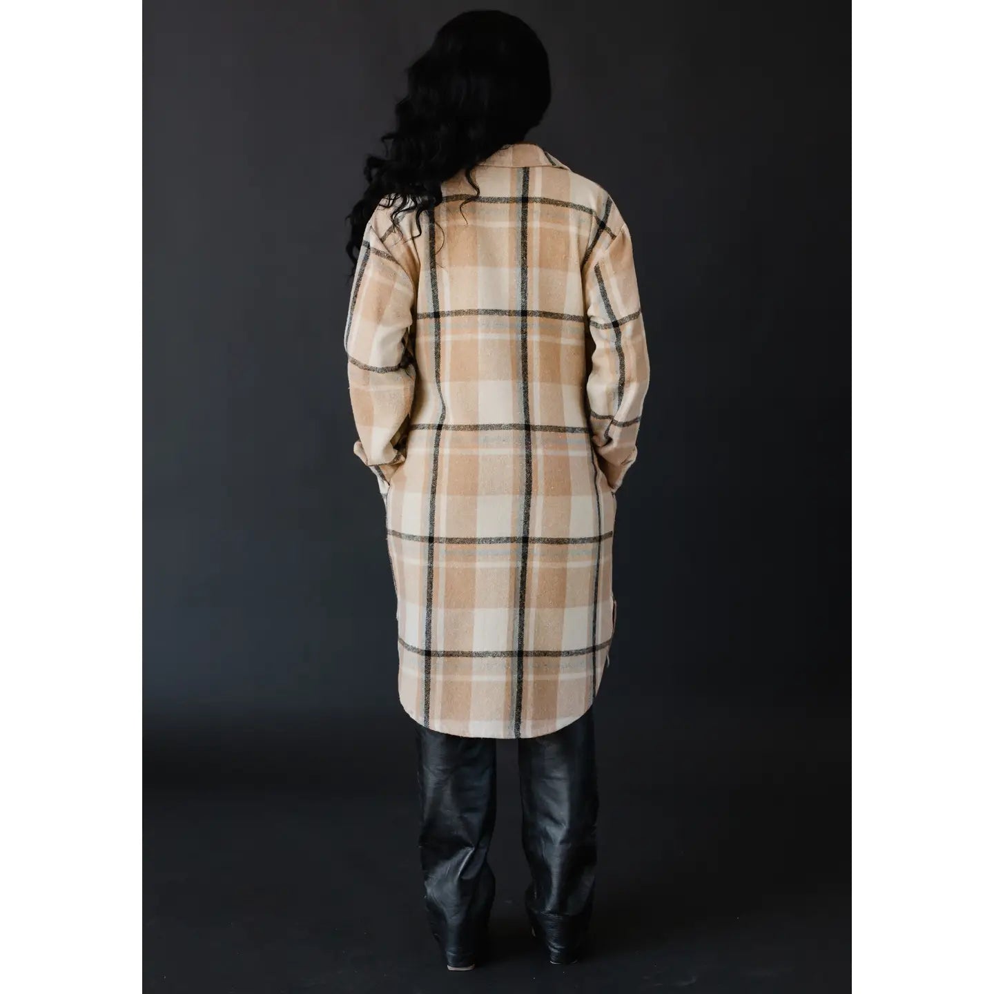 Celeste Tan, Black & Beige Plaid Long Flannel