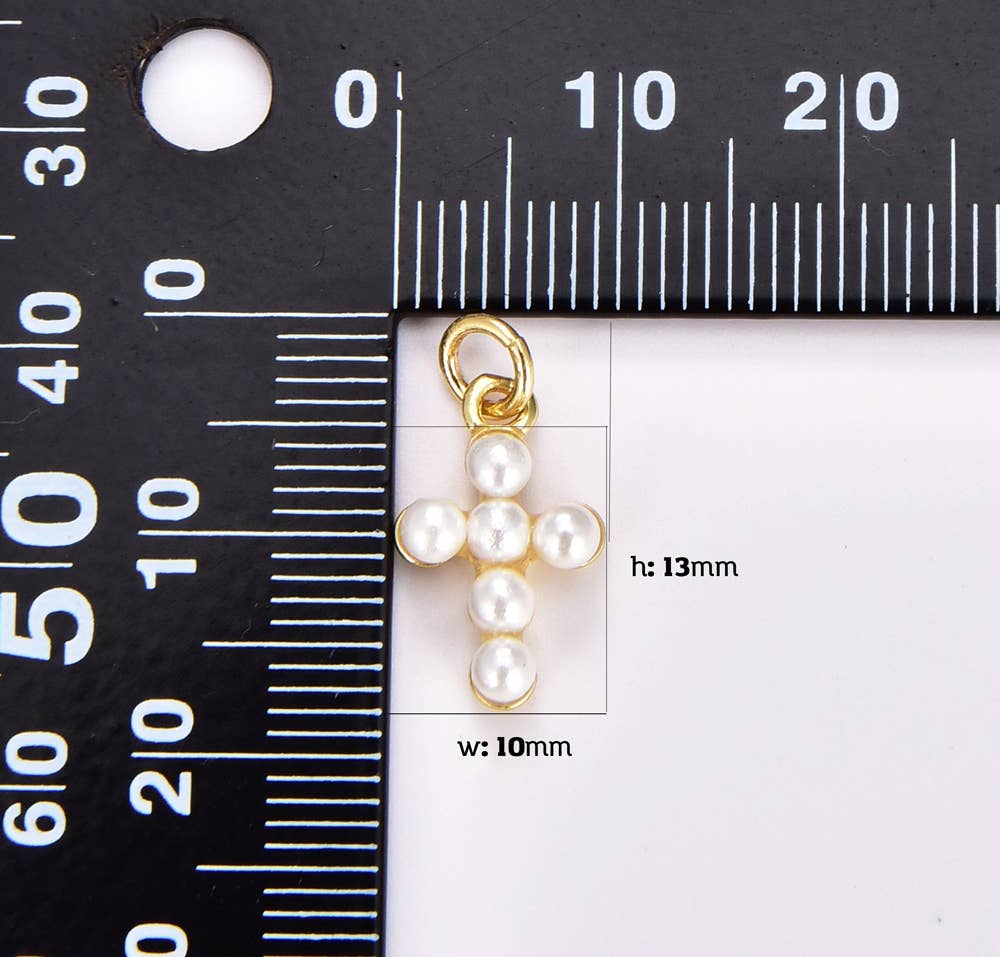 Gold Filled Pearl Cross Charm Faith Cross Pendant