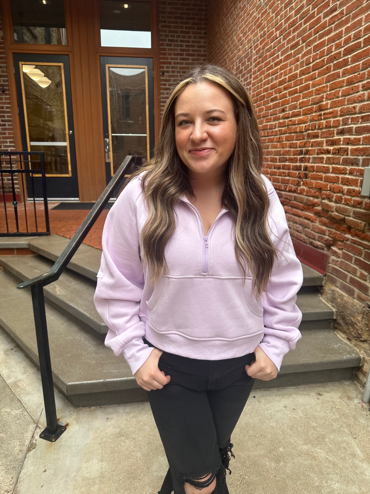 Drea Half-Zip Cropped Half Zip in Lavender