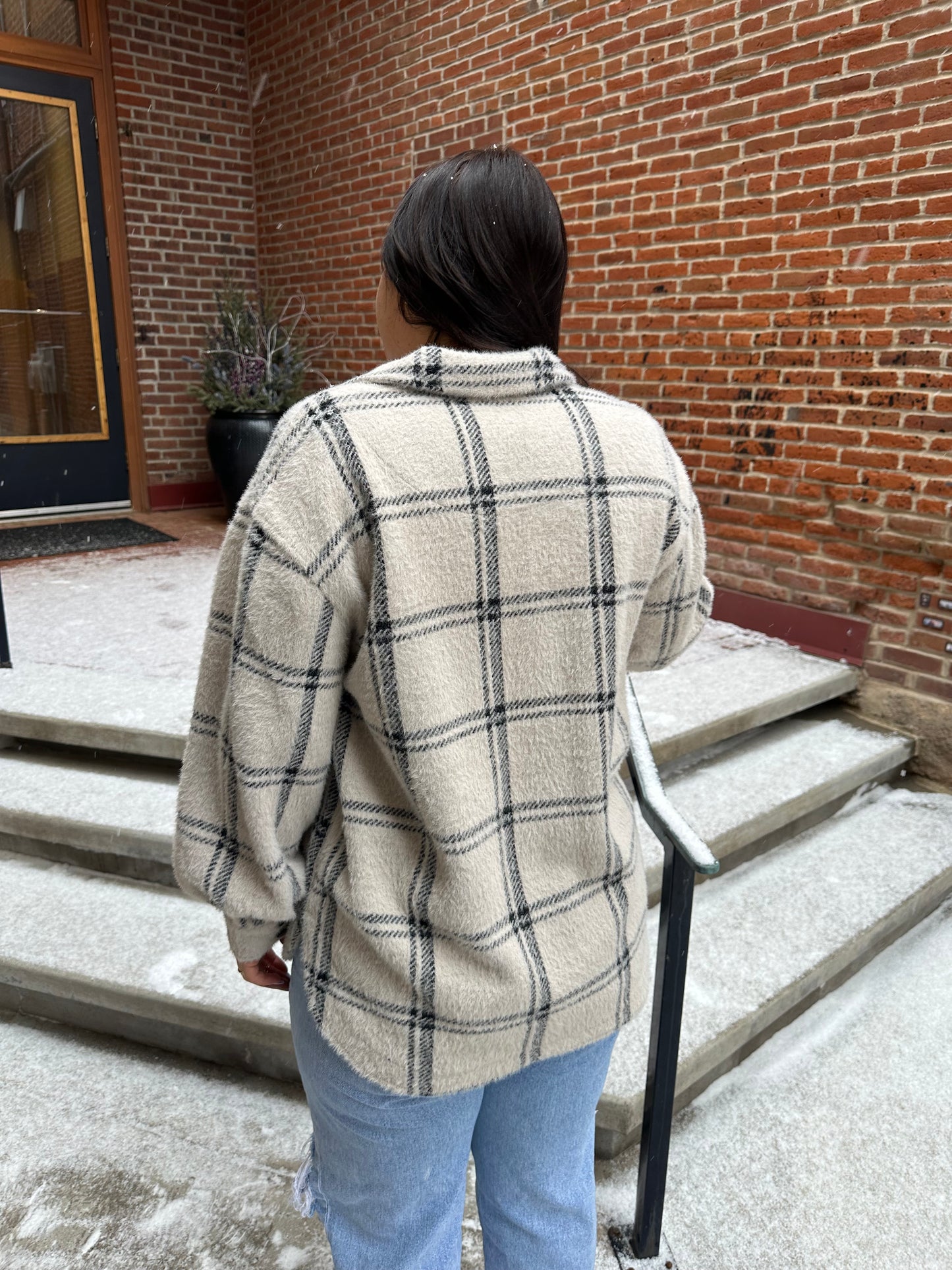 Toni Plaid Tucker Jacket in Crystal Grey