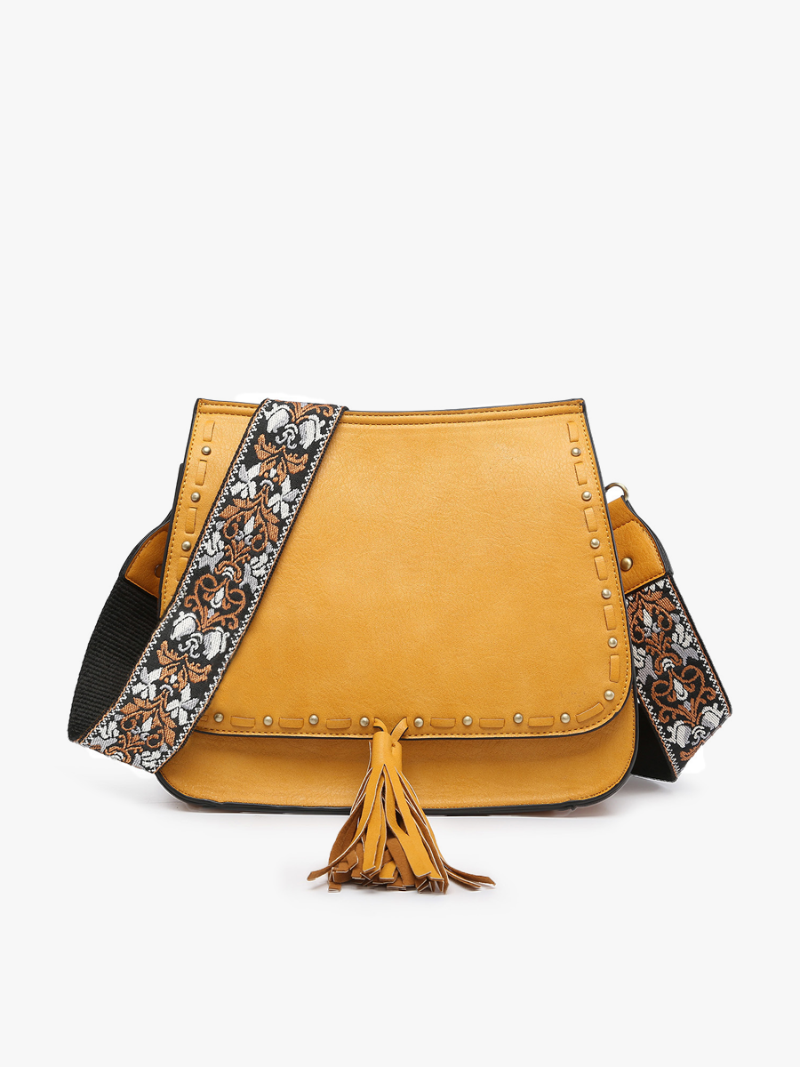 Bailey Crossbody with Print Contrast Strap in Mustard