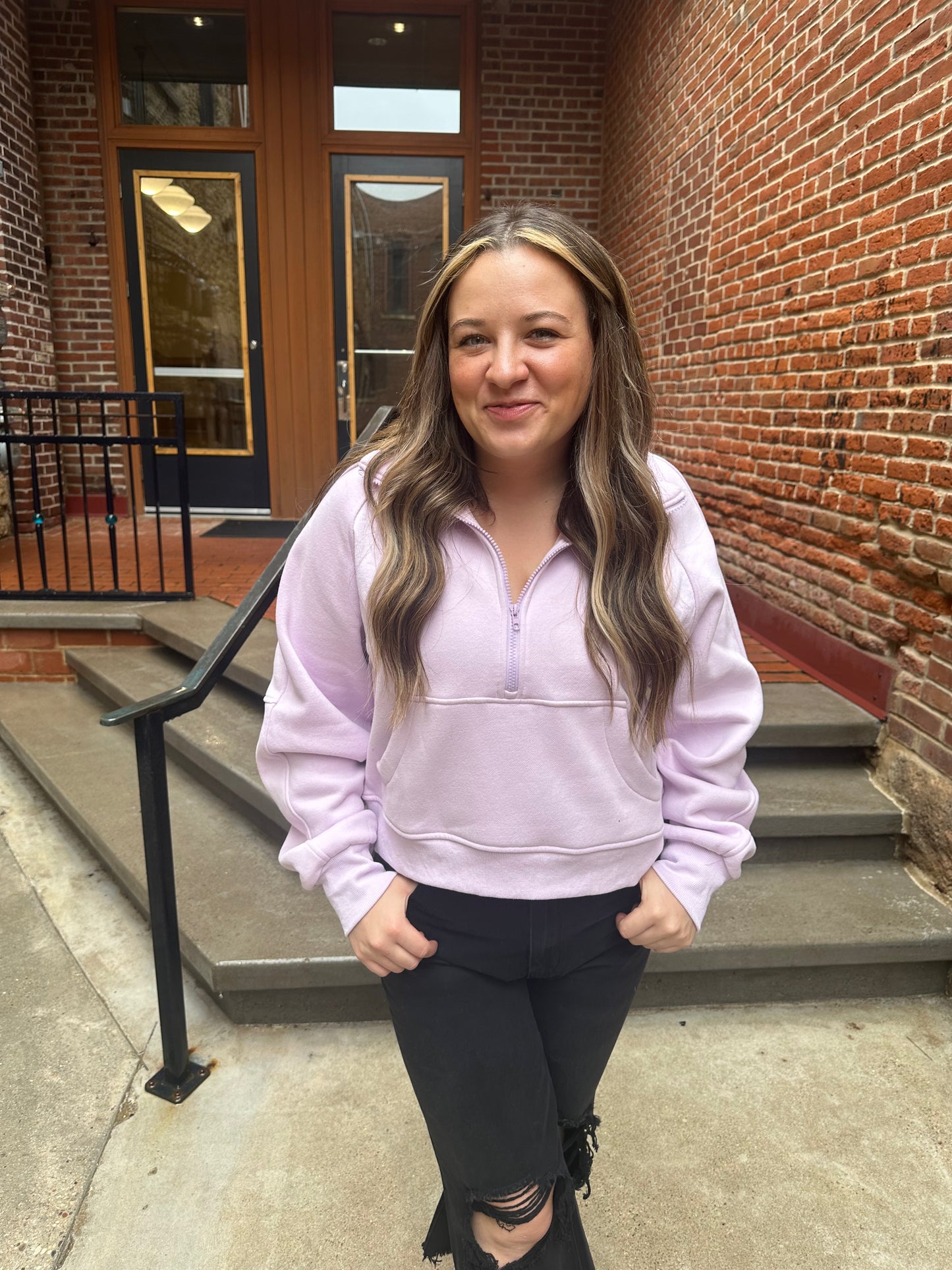 Drea Half-Zip Cropped Half Zip in Lavender
