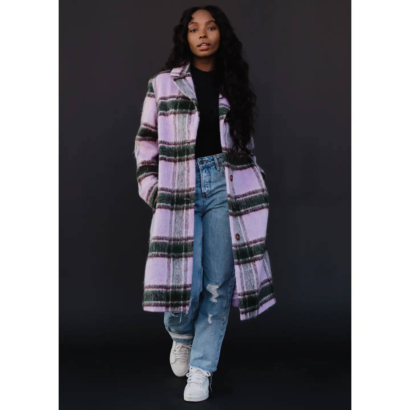 Faye Purple, Green & Tan Plaid Coat