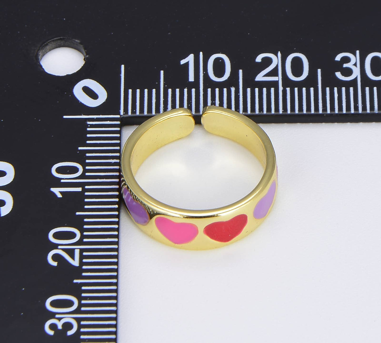 Gold Colorful Enamel Heart Open Adjustable Ring