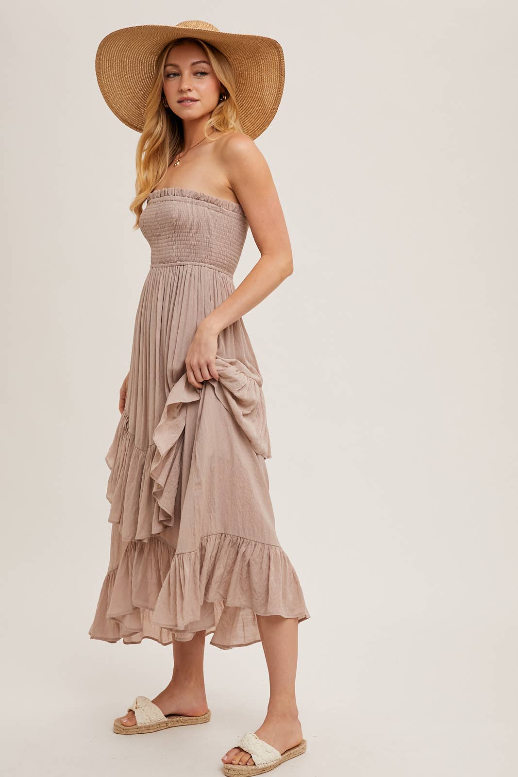 Alicia Smocked Strapless Tiered Dress