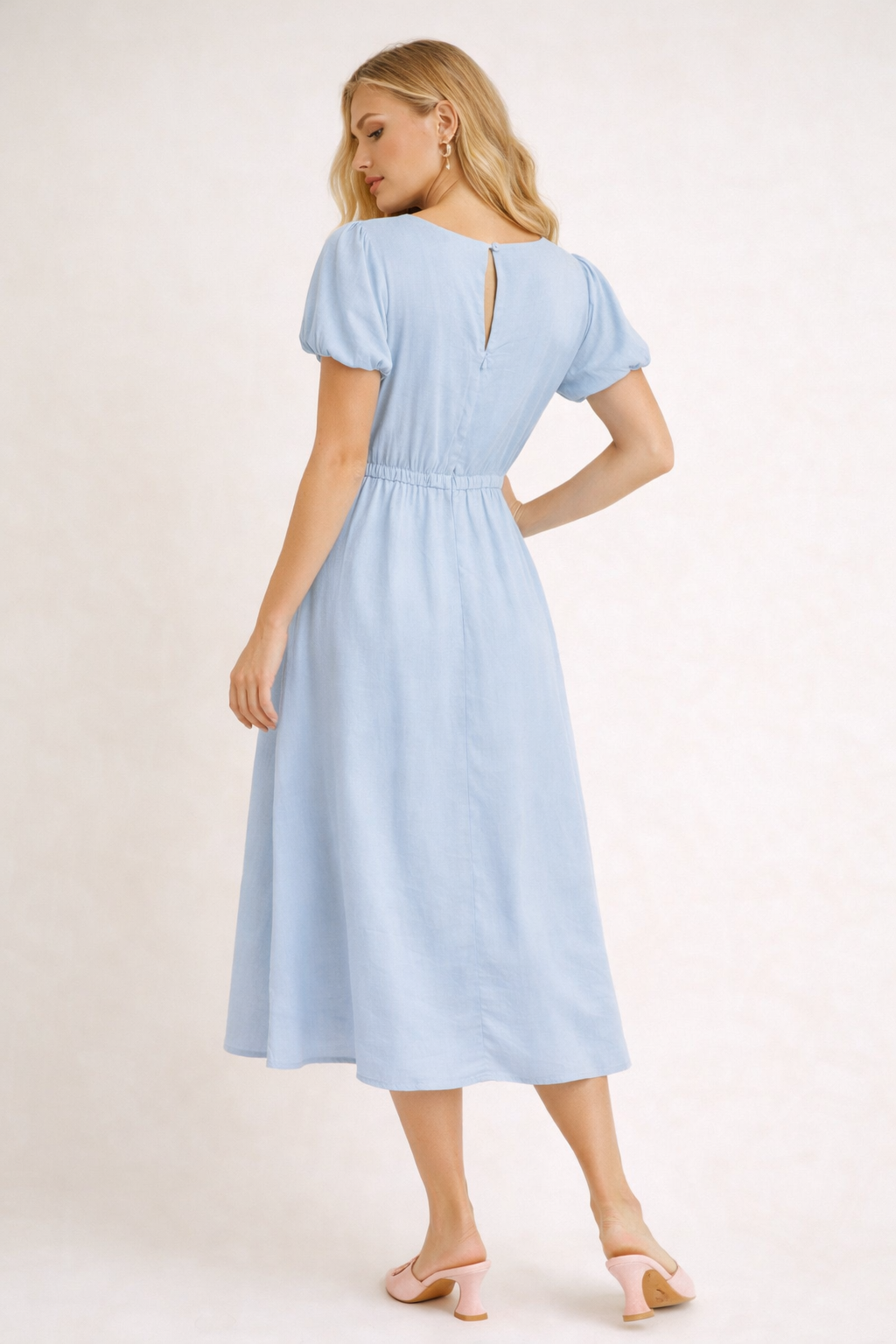Bailey Square Neck Back Slit Puff Maxi Dress in Ivory