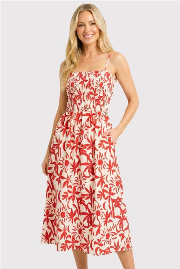 Renee Smocked Dress in Red