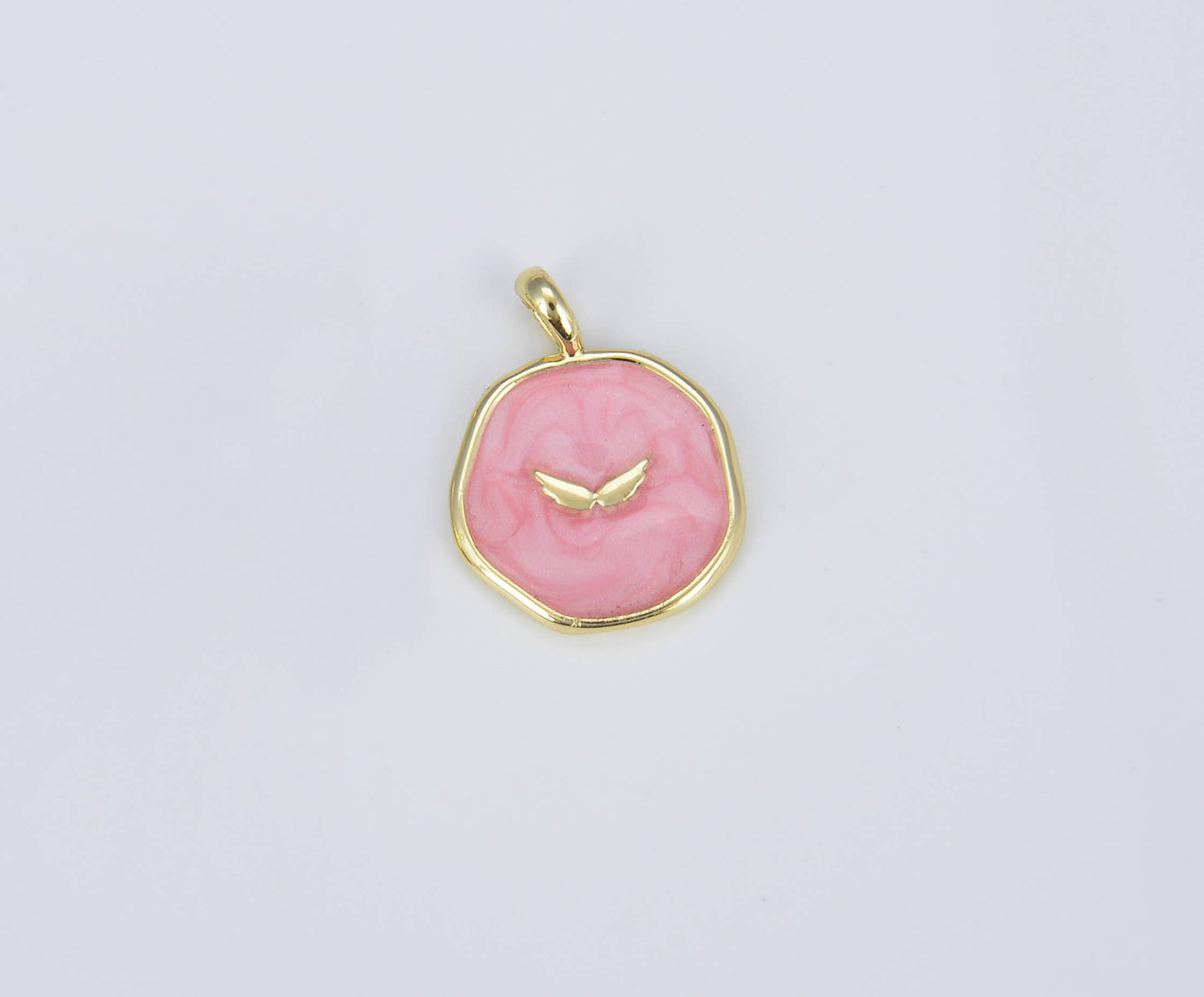 Pink Enamel Angel Wings Medallion Charm