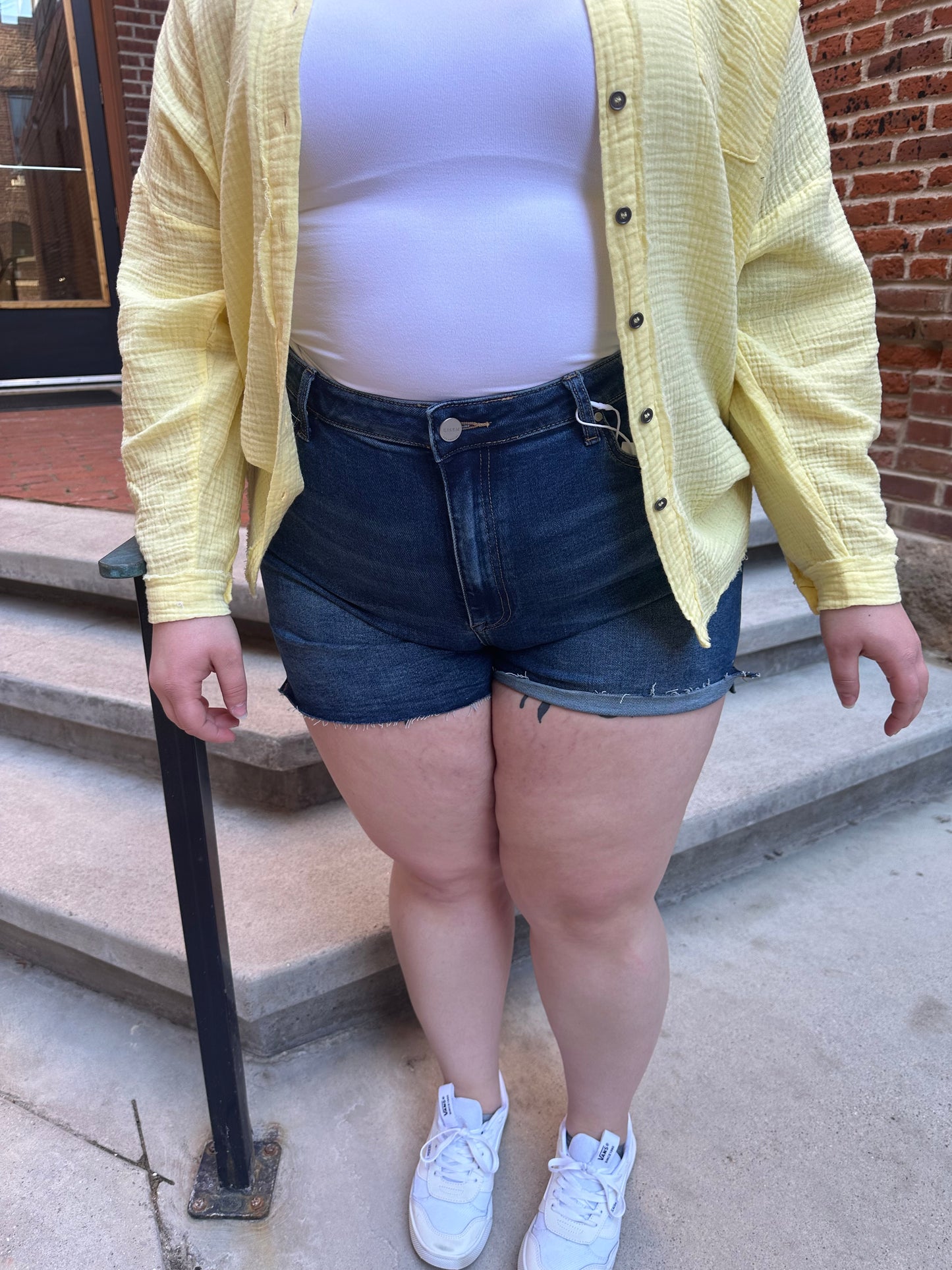 Jenn High Rise Raw Cut Shorts in Plus Size