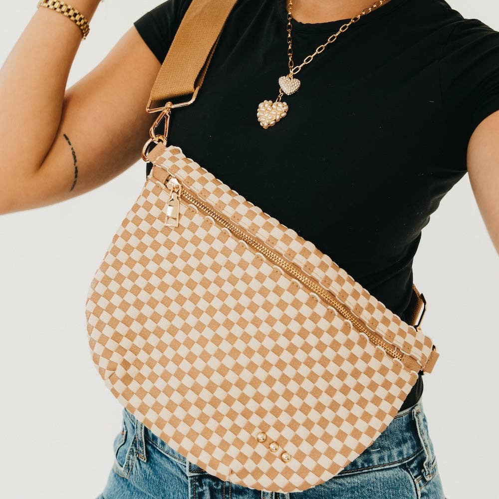 Westlyn Woven Bum Bag in Woven Checkered Tan