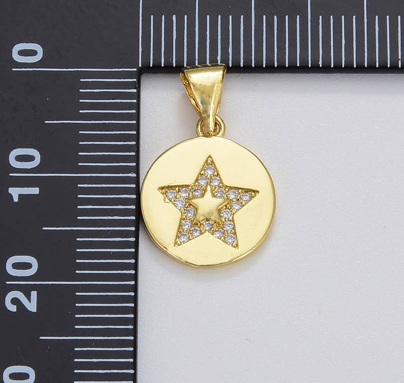 Gold Filled Star Disc Charm Pendant