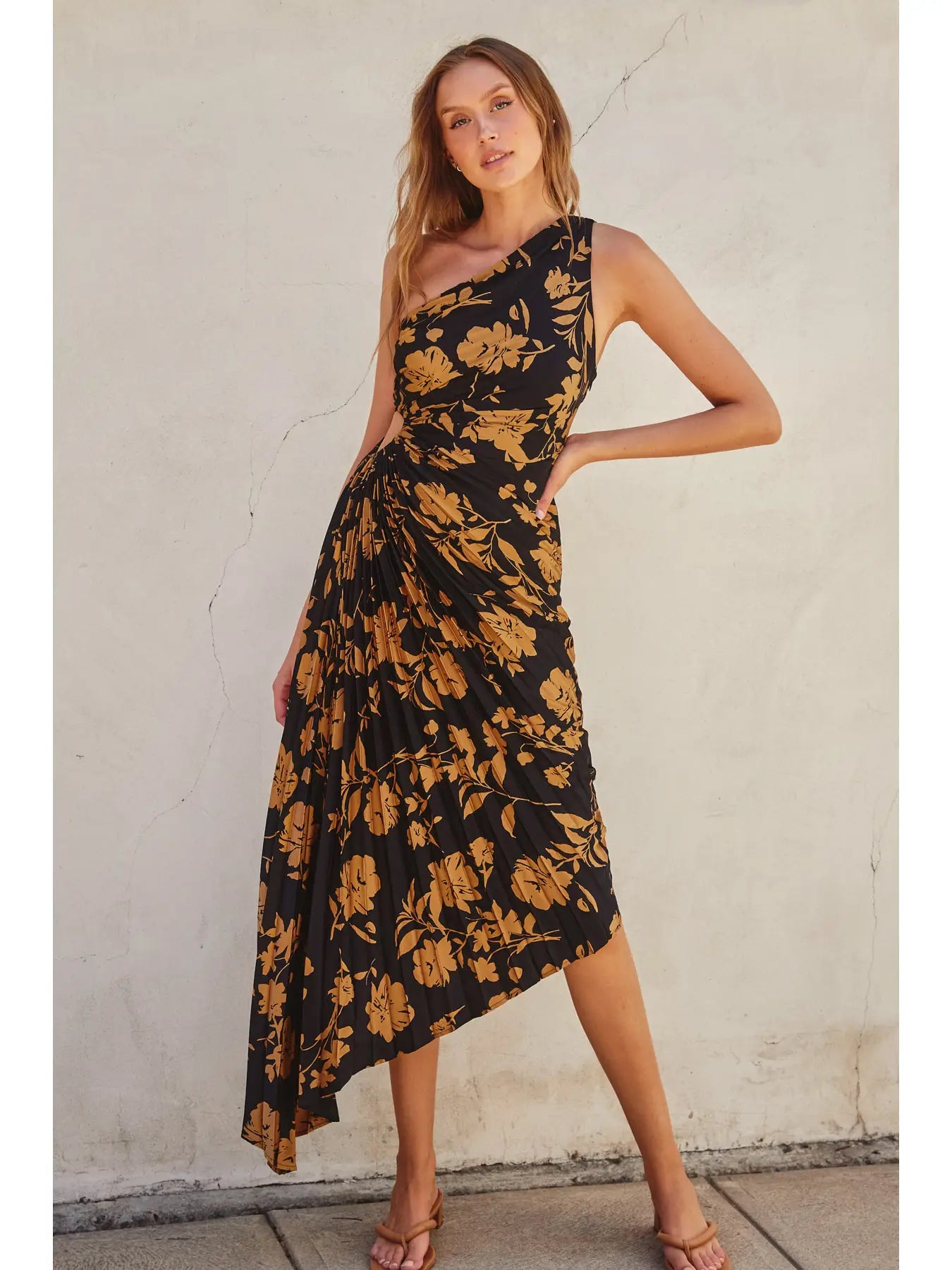 Kori Undeniable Icon Asymmetrical Pleated Maxi Dress