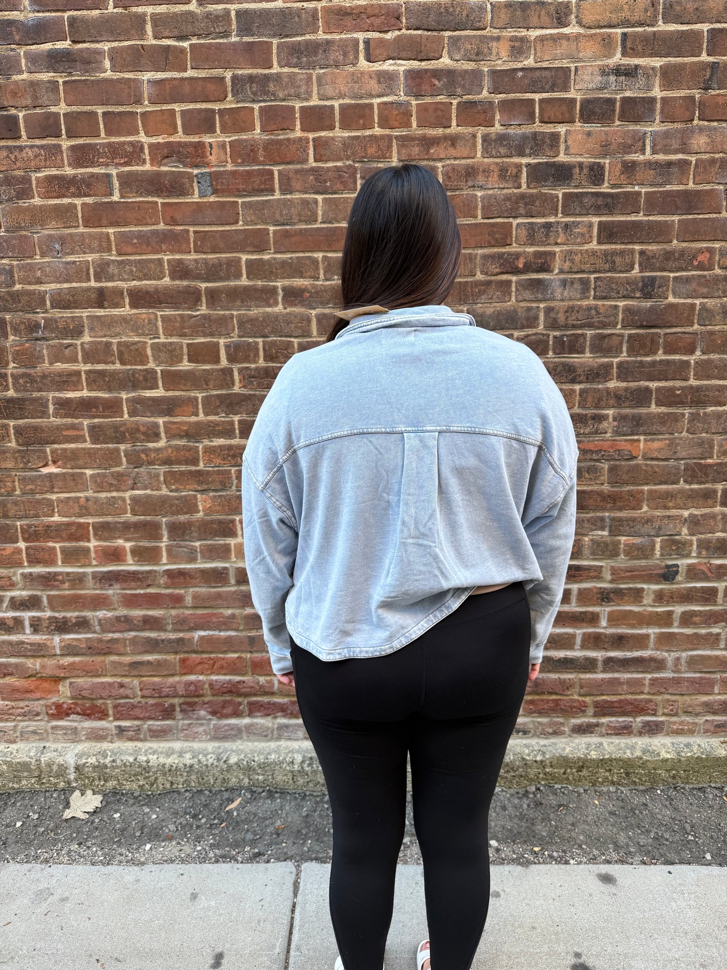 All Day Knit Denim Cropped Jacket in Washed Indigo