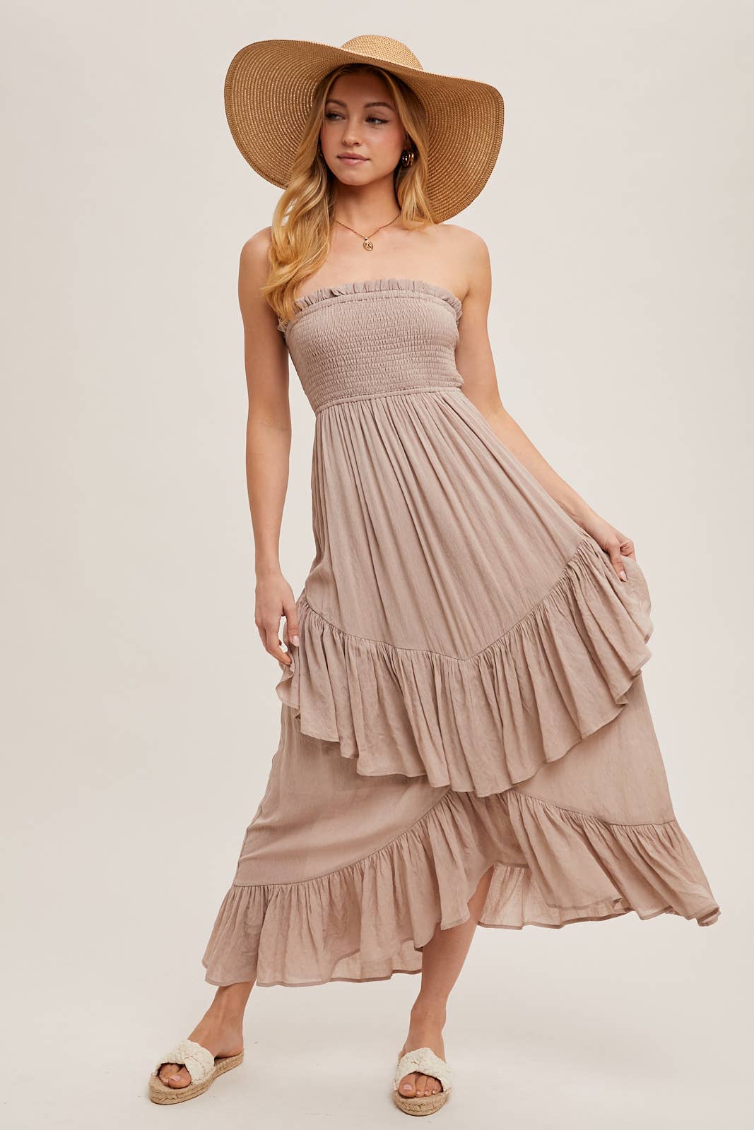 Alicia Smocked Strapless Tiered Dress