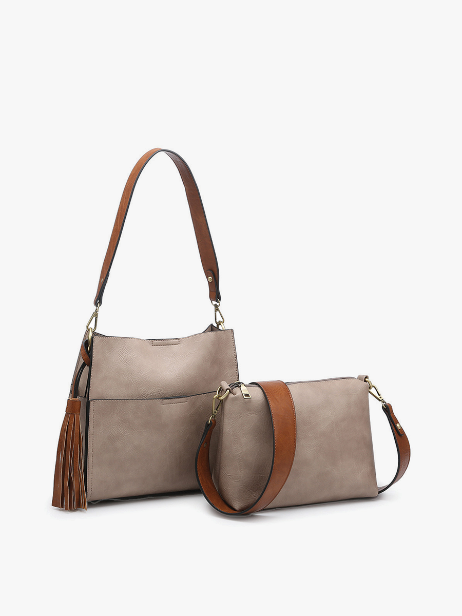 Lyla 2-in-1 Bucket Bag in Warm Grey/Brown