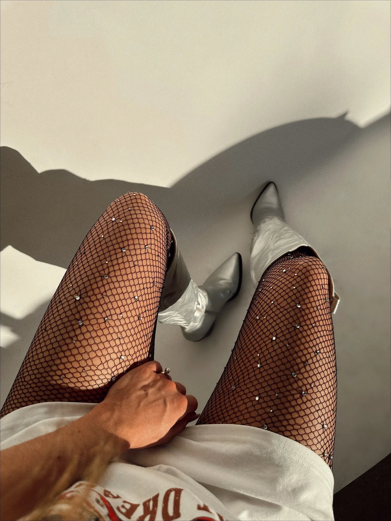 Katie Fishnet Tights Rhinestone Black