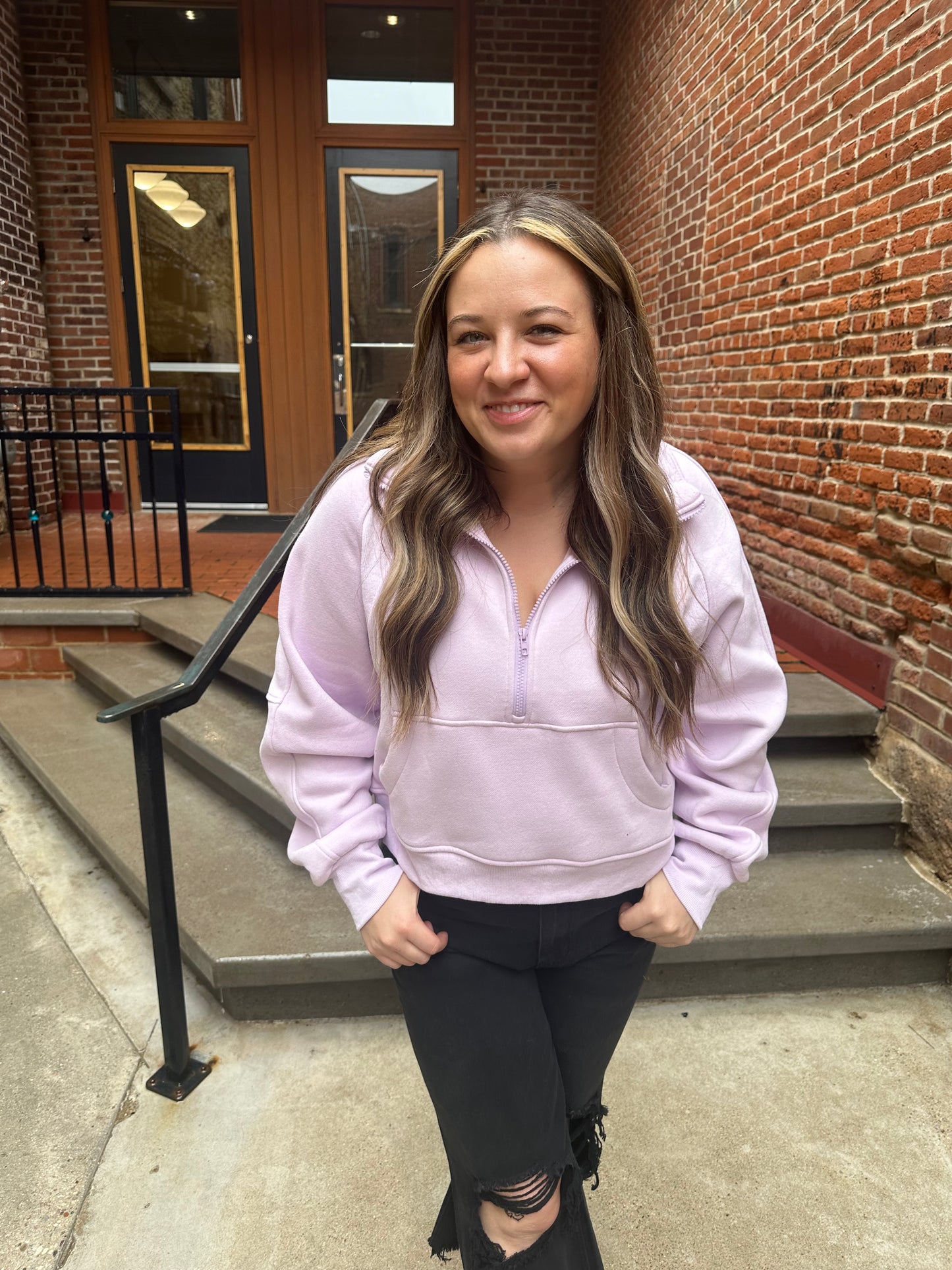 Drea Half-Zip Cropped Half Zip in Lavender