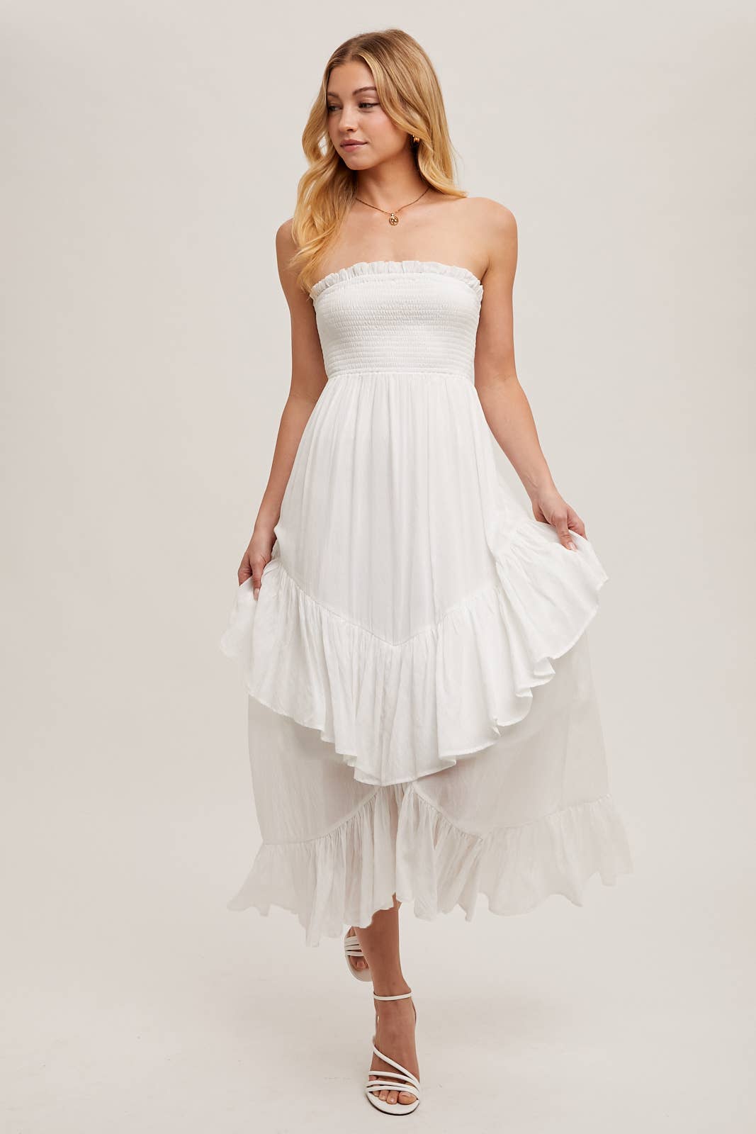 Alicia Smocked Strapless Tiered Dress