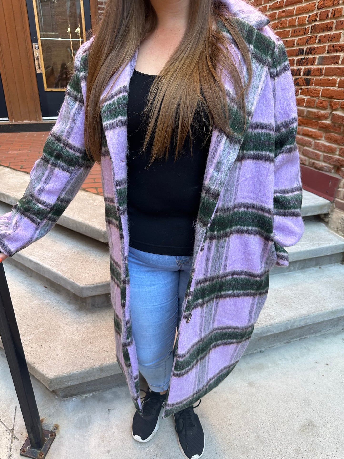Faye Purple, Green & Tan Plaid Coat