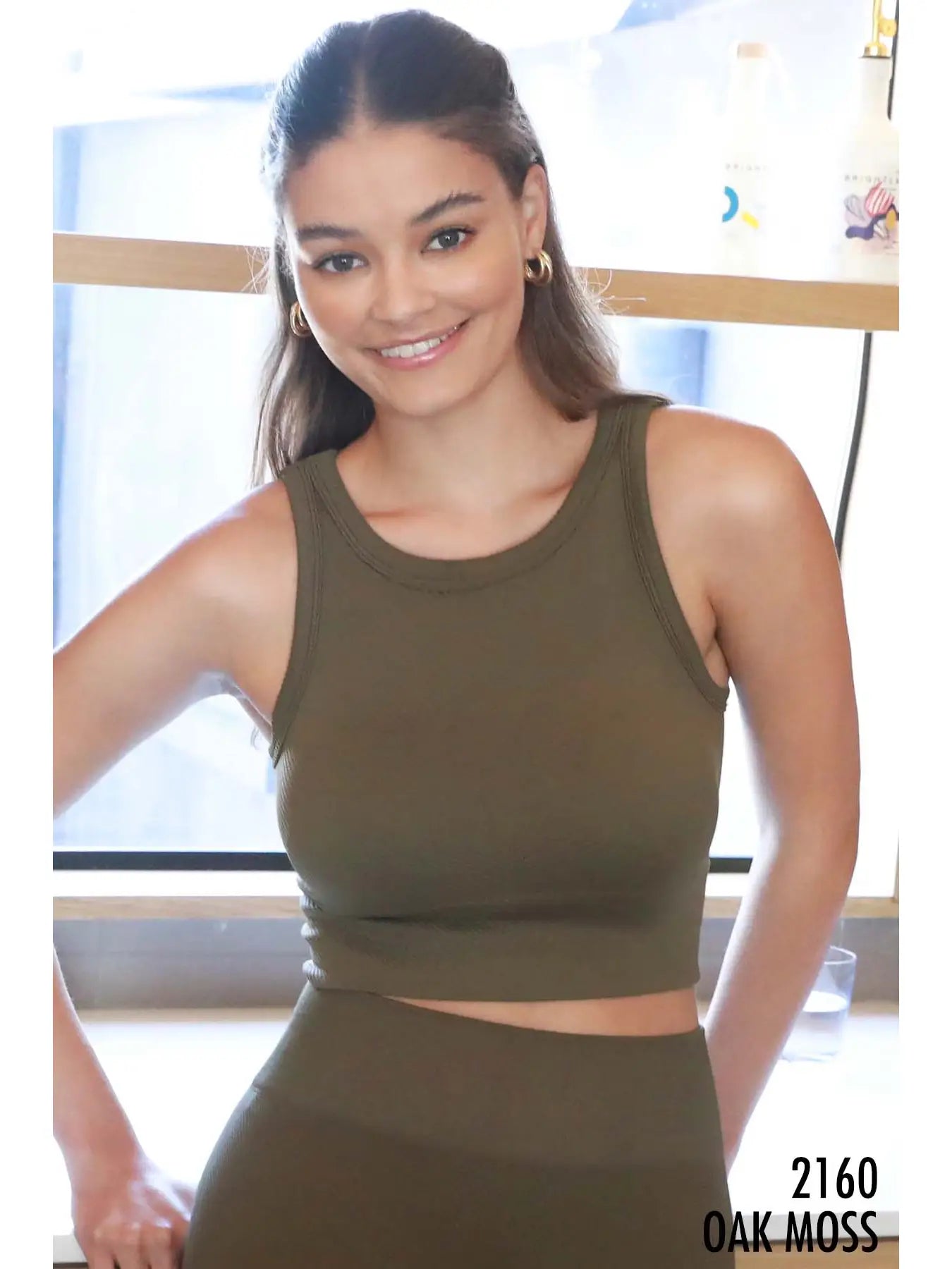 Lily Chevron Highneck Crop Top in Oak Moss