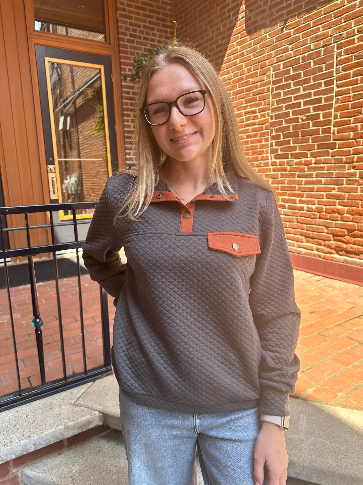 Alexa Charcoal Knit Half Button Up