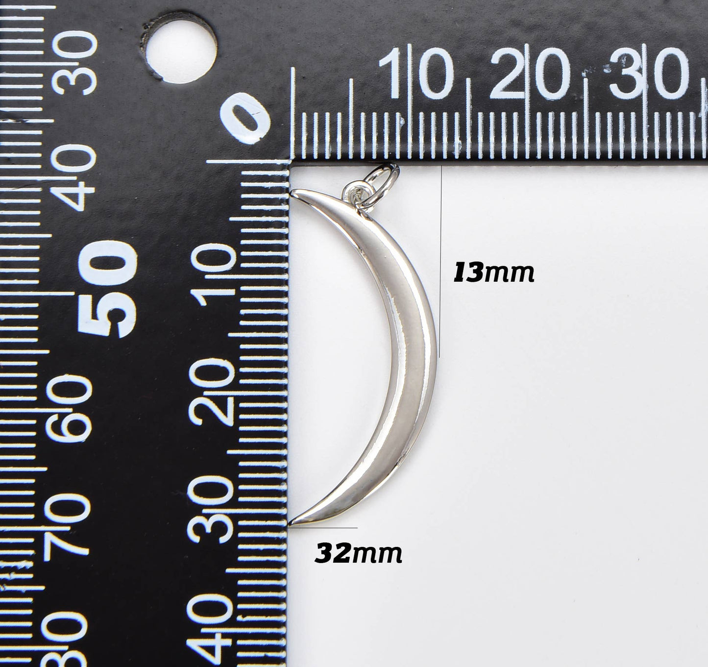 Silver Crescent Moon Micro Pave