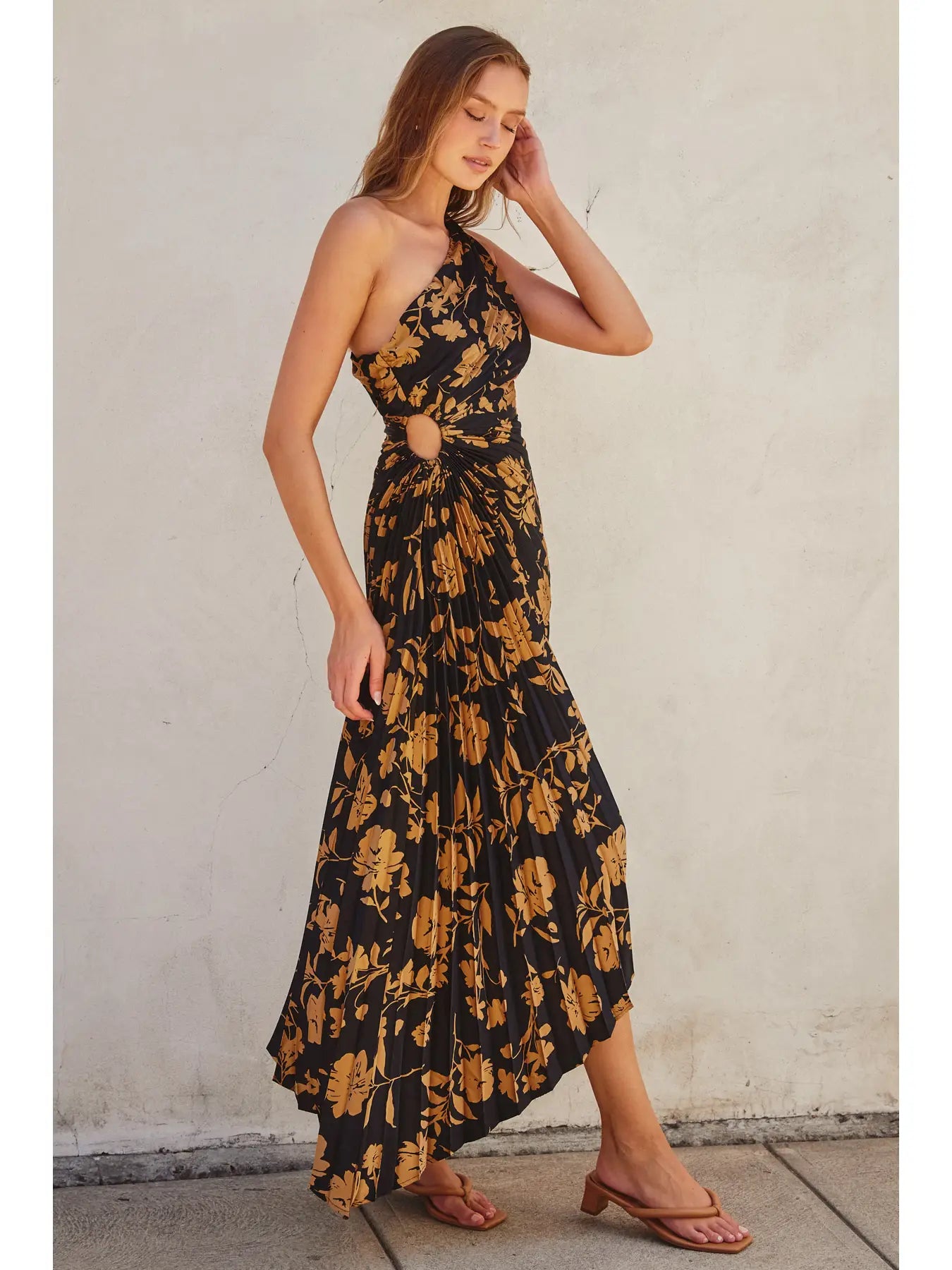 Kori Undeniable Icon Asymmetrical Pleated Maxi Dress