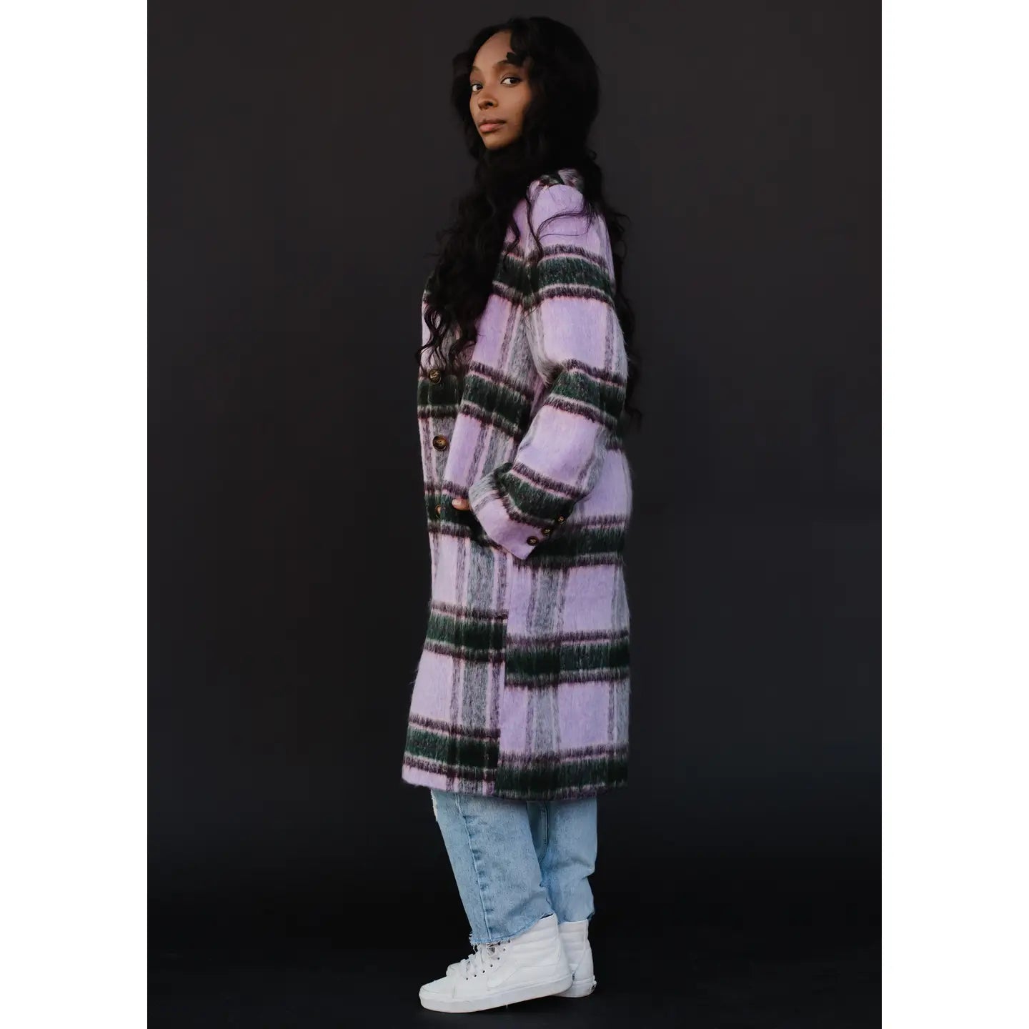 Faye Purple, Green & Tan Plaid Coat