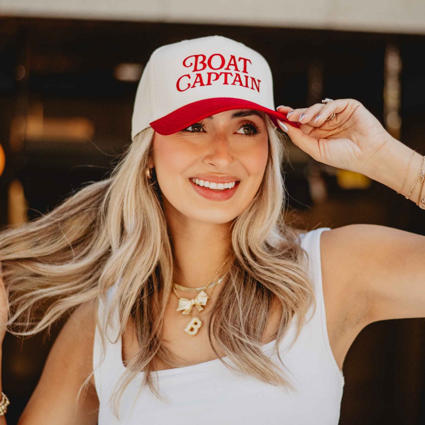 Boat Captain Two-Toned Retro Hat in Red and Tan