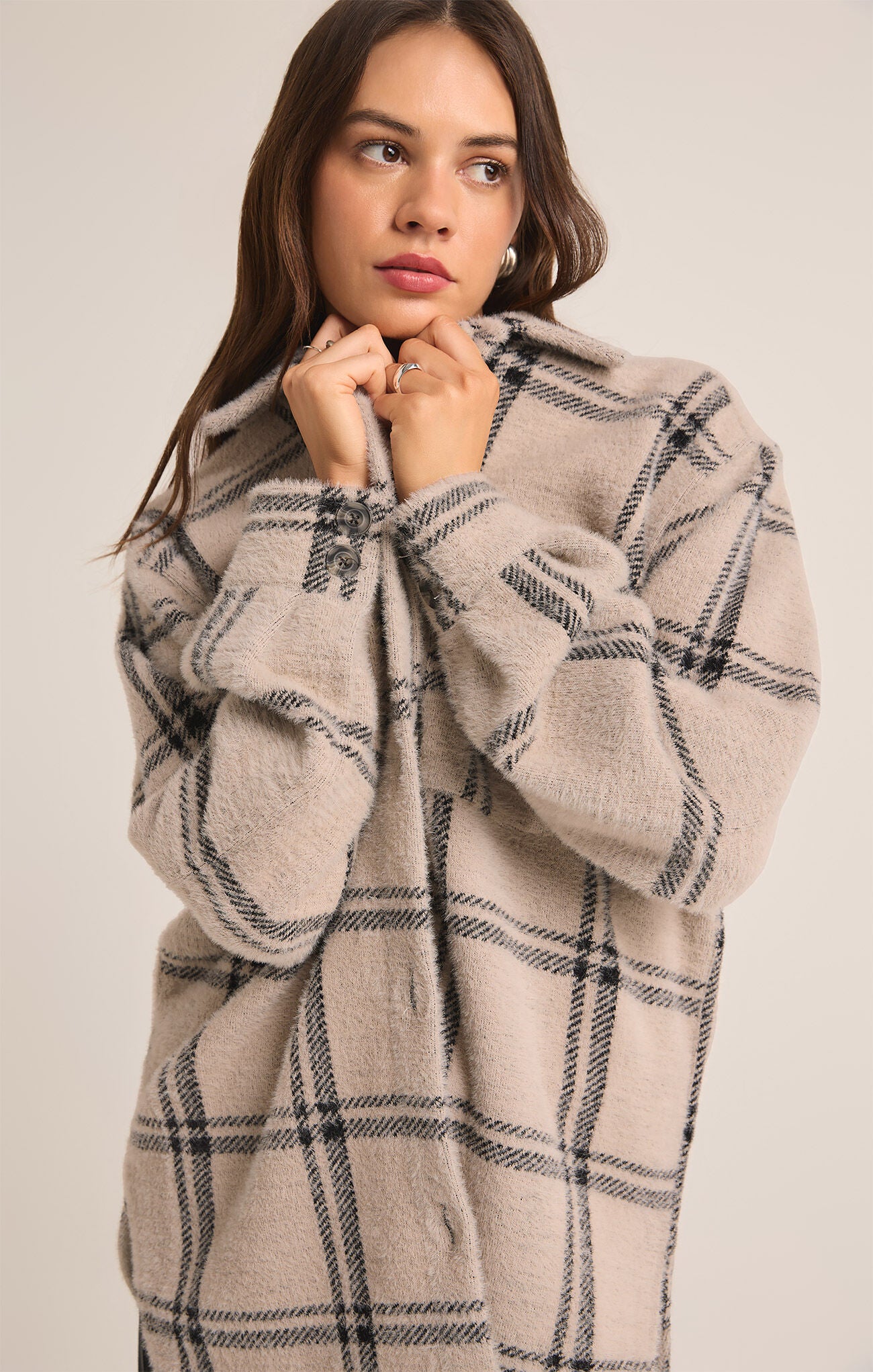 Toni Plaid Tucker Jacket in Crystal Grey