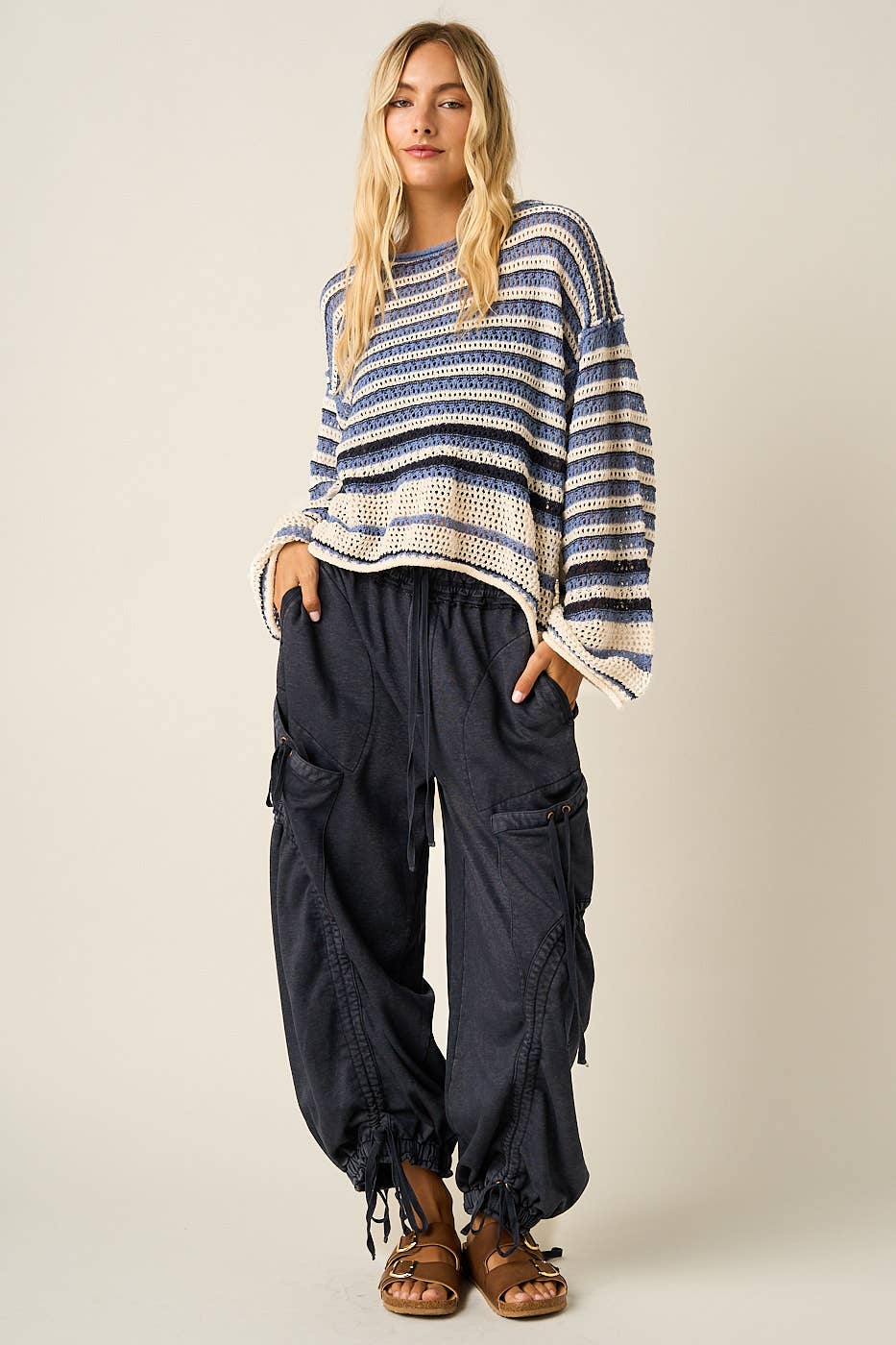 Klara Washed French Terry Drop Pocket Pant in Black