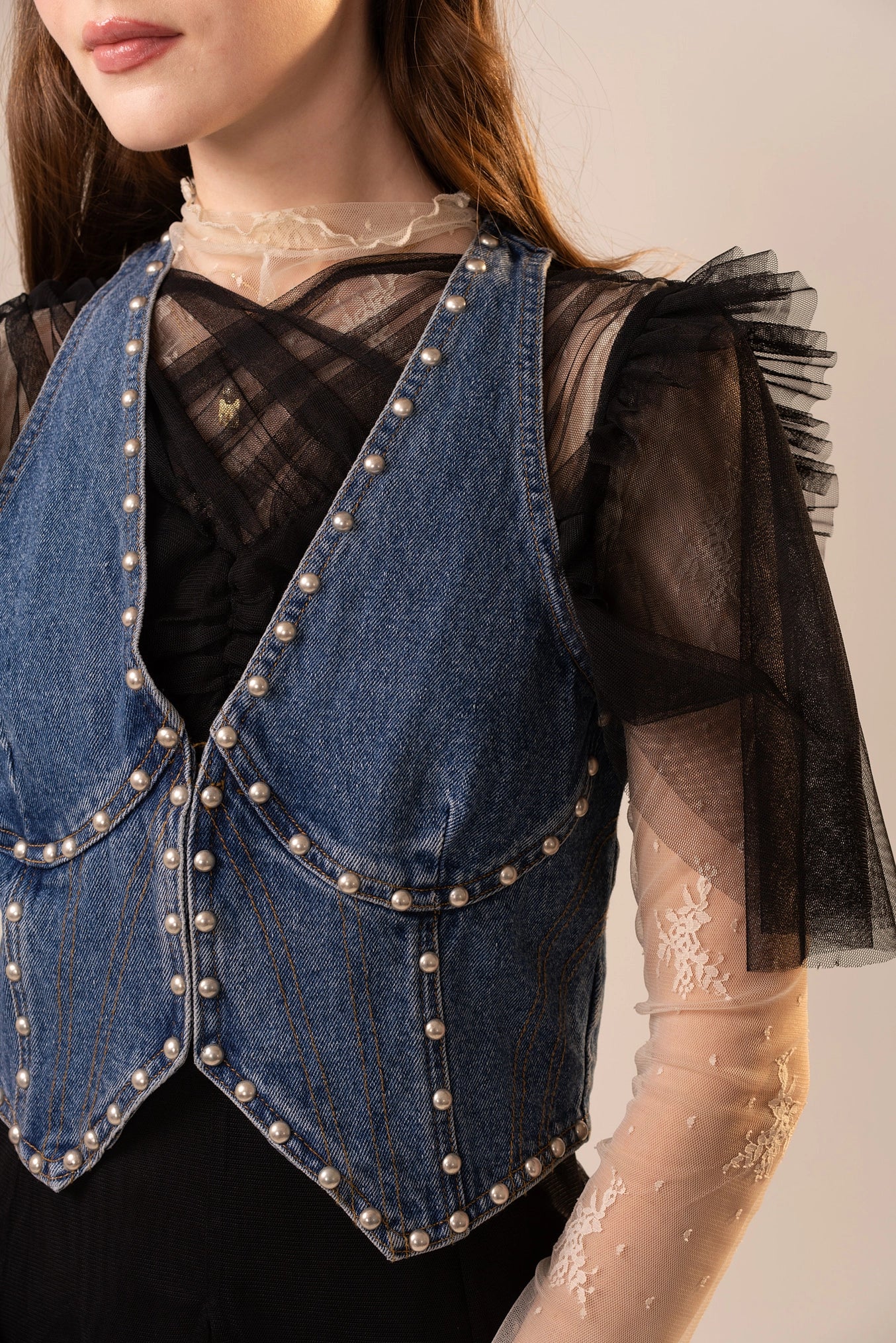 Toni Metal Stud Denim Bustier Top