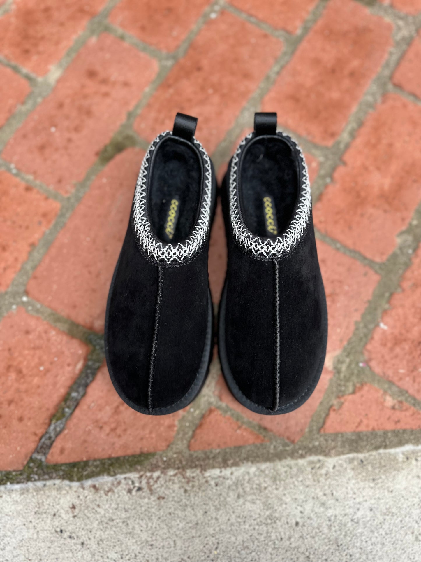 Josie Platform Tasman Slippers in Black