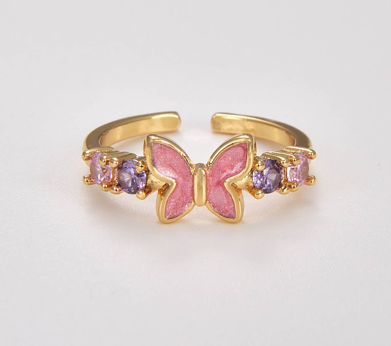 Pink Shell Butterfly Ring, Minimalist Ring Adjustable