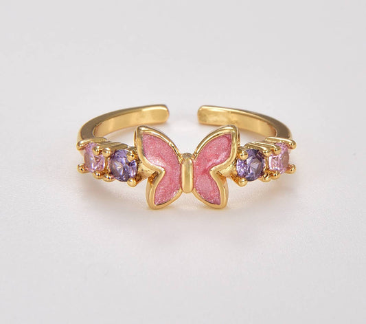 Pink Shell Butterfly Ring, Minimalist Ring Adjustable