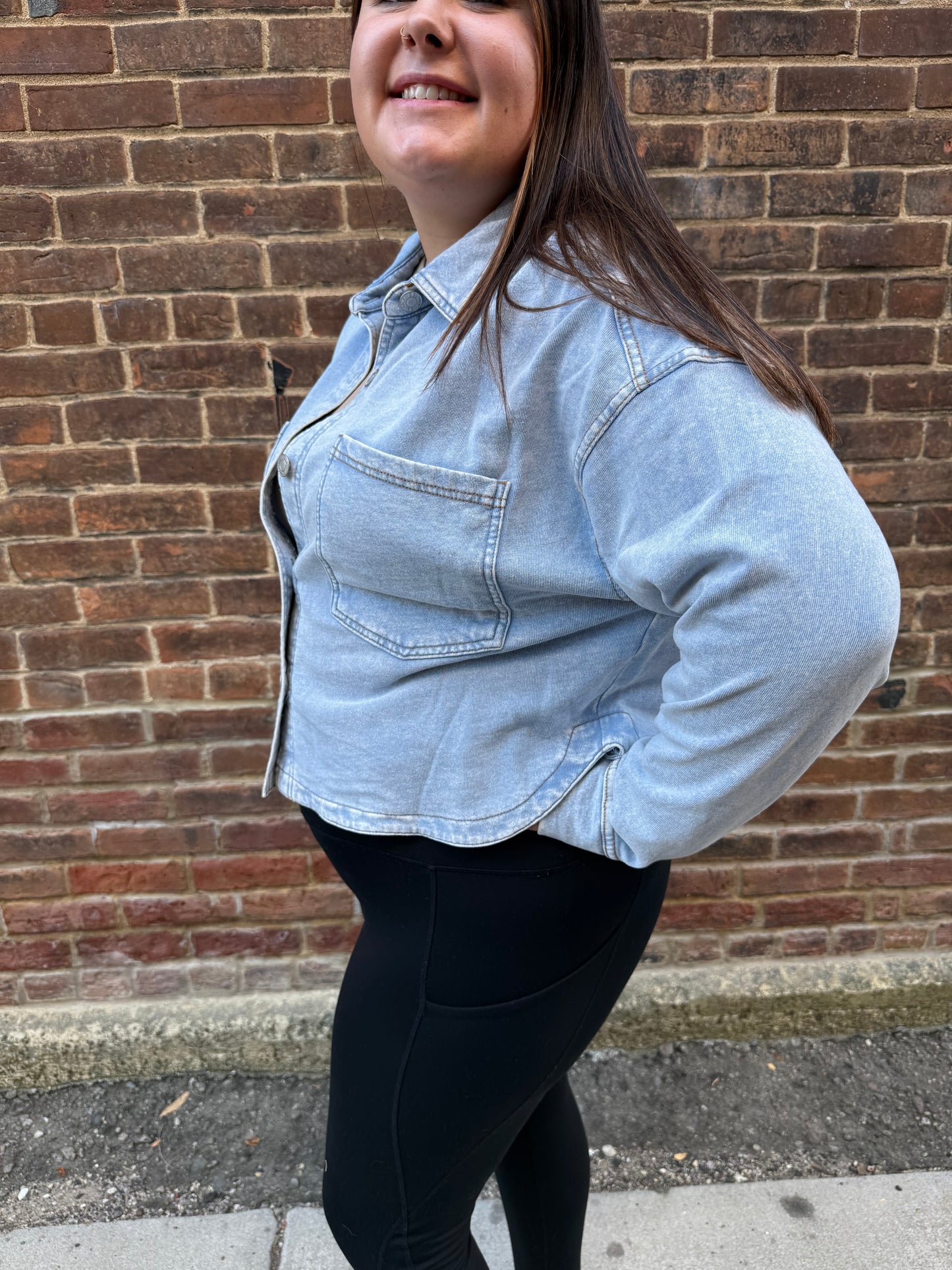 All Day Knit Denim Cropped Jacket in Washed Indigo