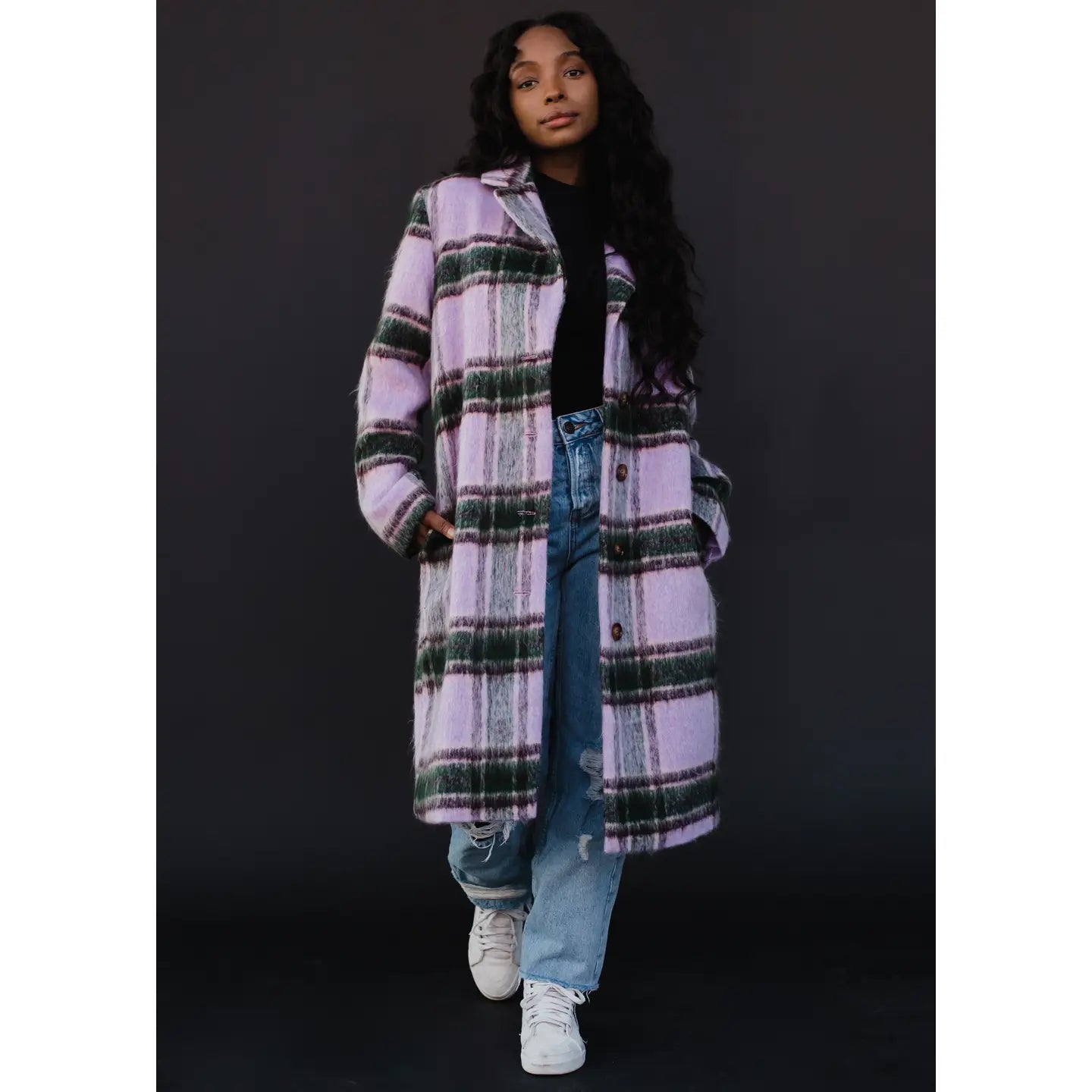 Faye Purple, Green & Tan Plaid Coat