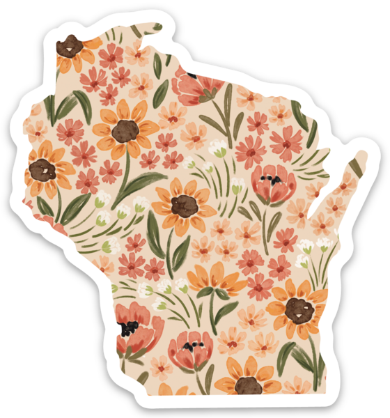 Wisconsin 3x3in. State Sticker: Sunny Poppies