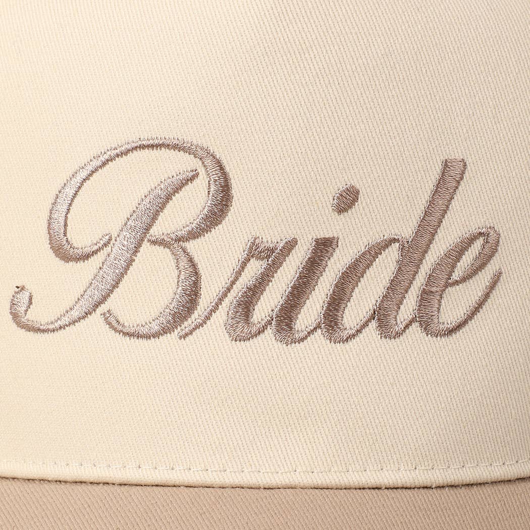 Bride Text Embroidery Two-Tone Trucker Hat in Beige