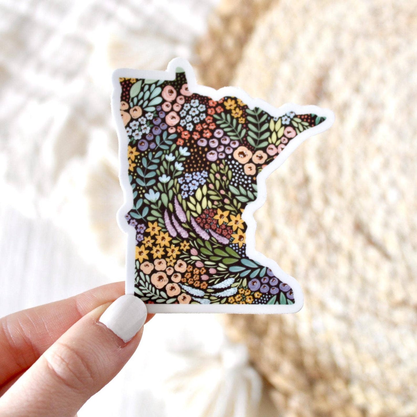 Minnesota 3x3in. Floral State Sticker: Waterfall Floral