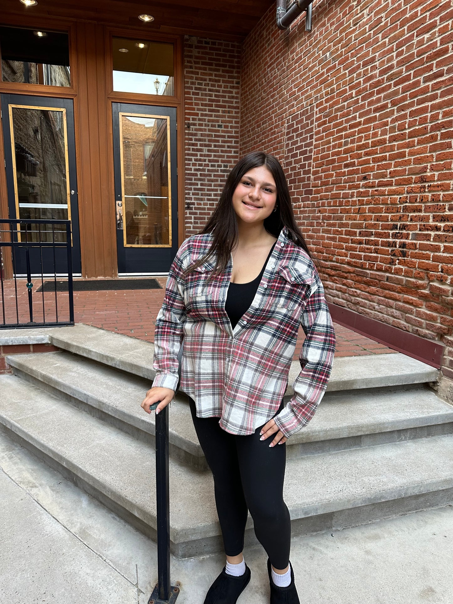Selena Cream, Navy, Red & Green Plaid Flannel