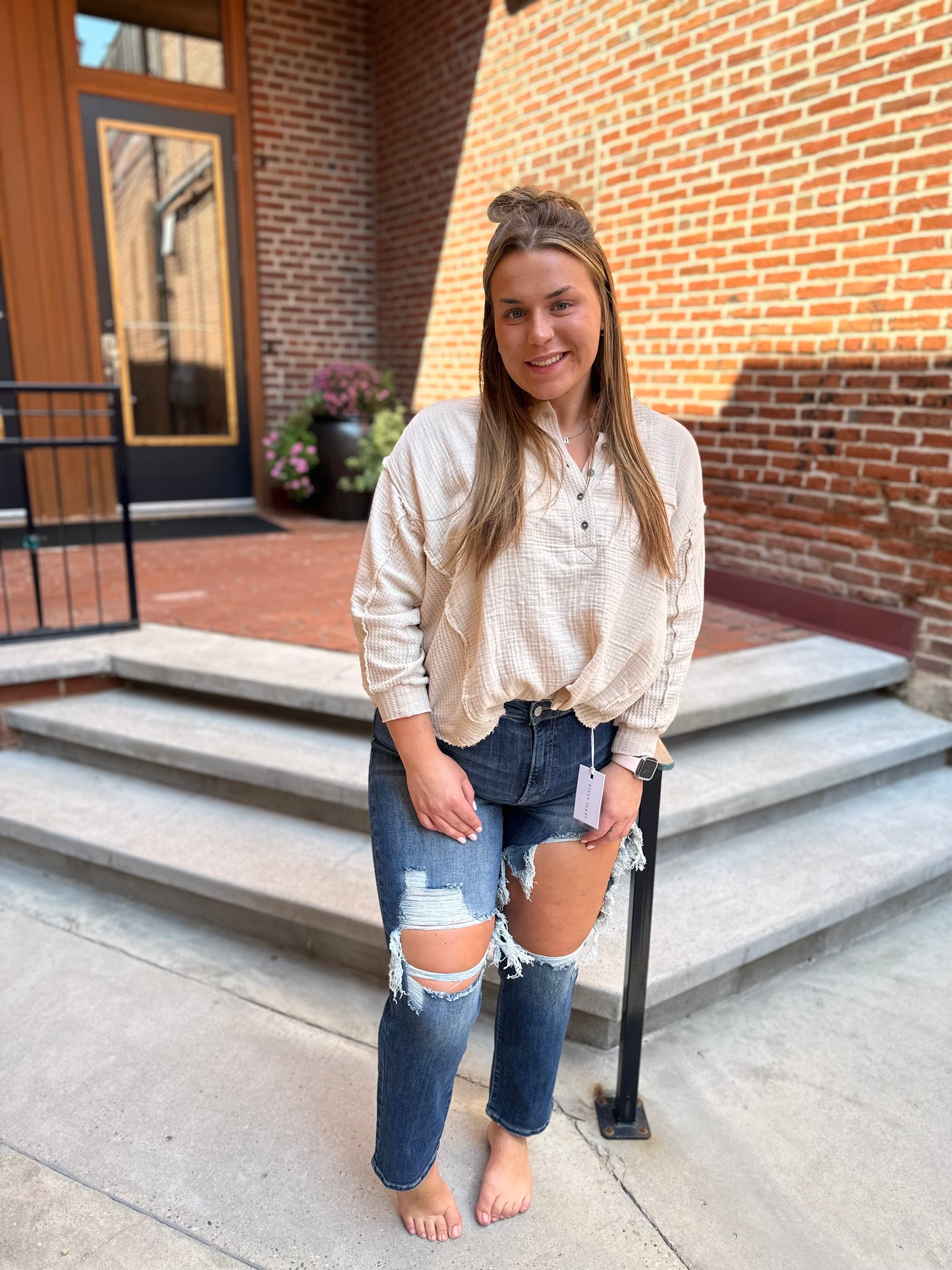 Noelle High Rise Distressed Dark Wash Jeans
