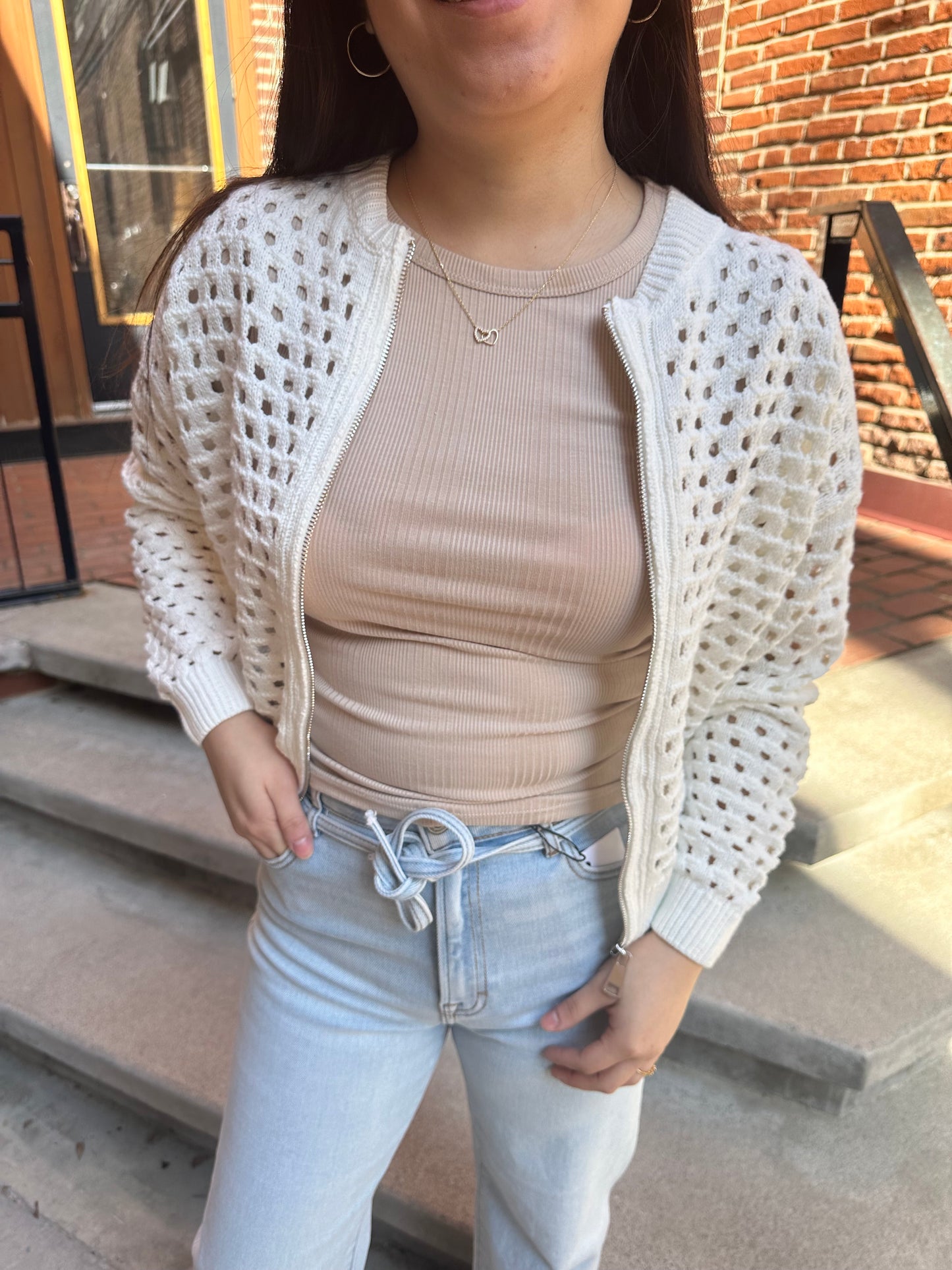 Torrie Sweater Zip Cardigan in White