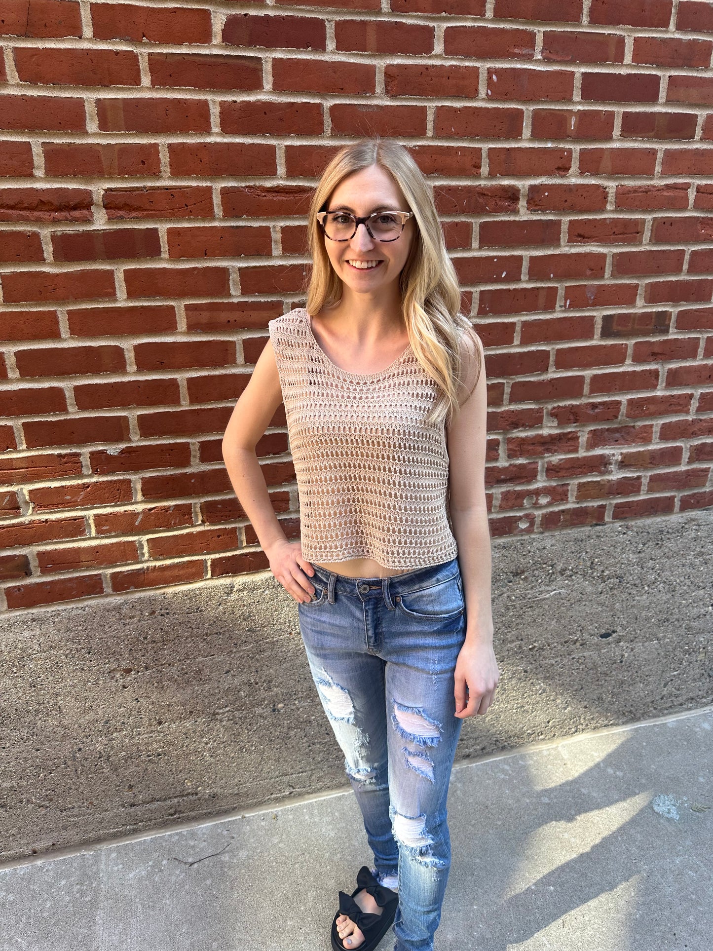 Amber Crochet Tank in Tan