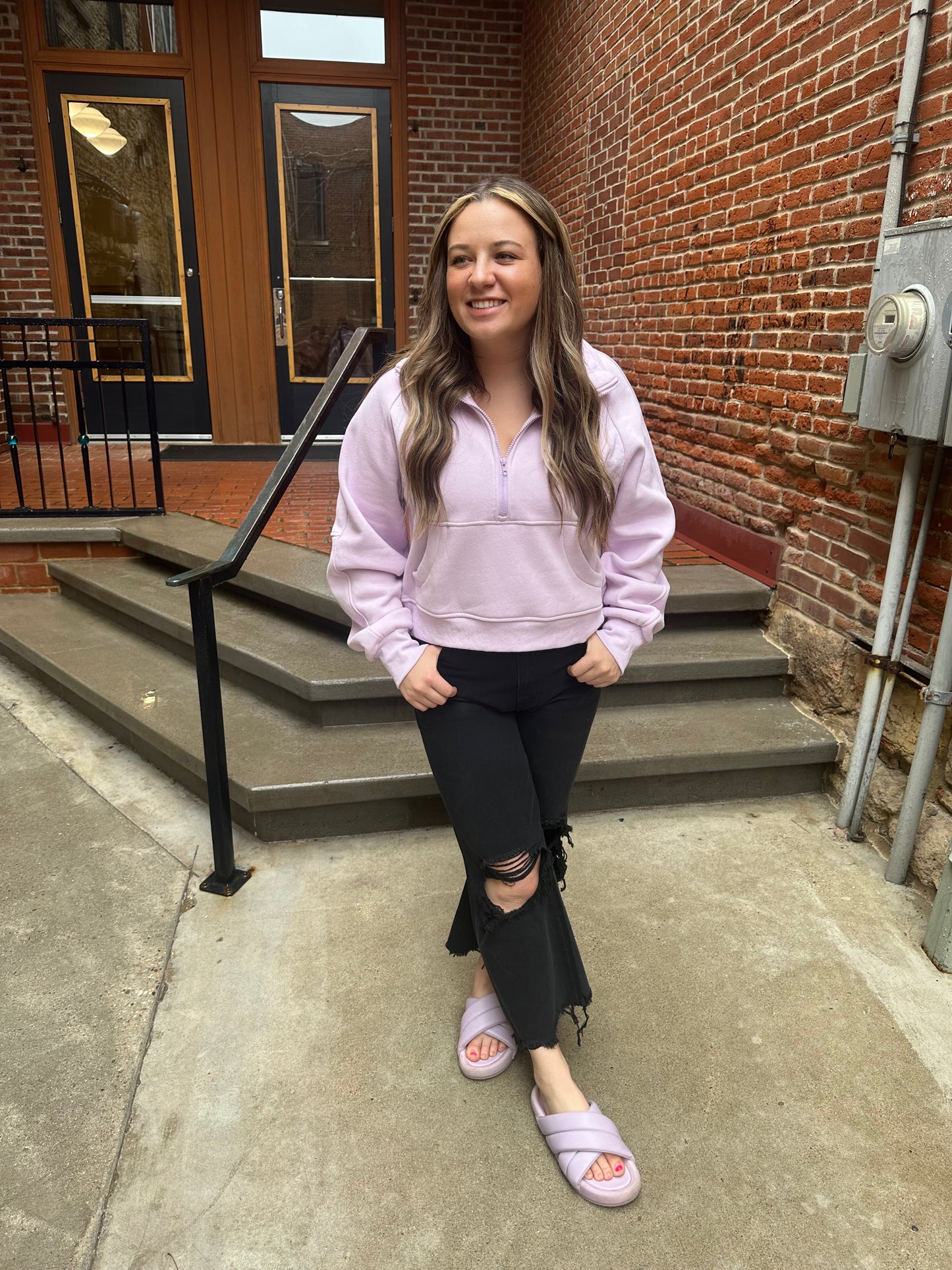 Drea Half-Zip Cropped Half Zip in Lavender