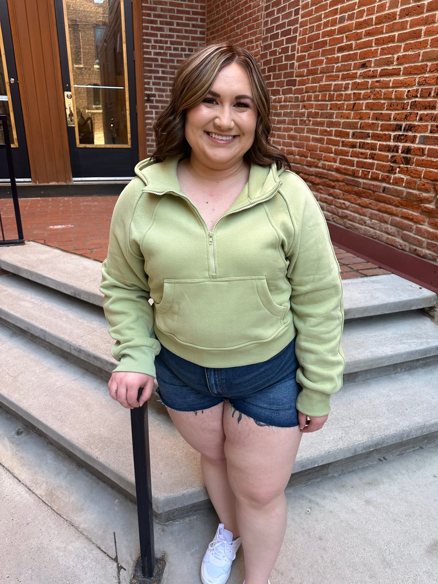 Drea Half-Zip Hoodie in Sage