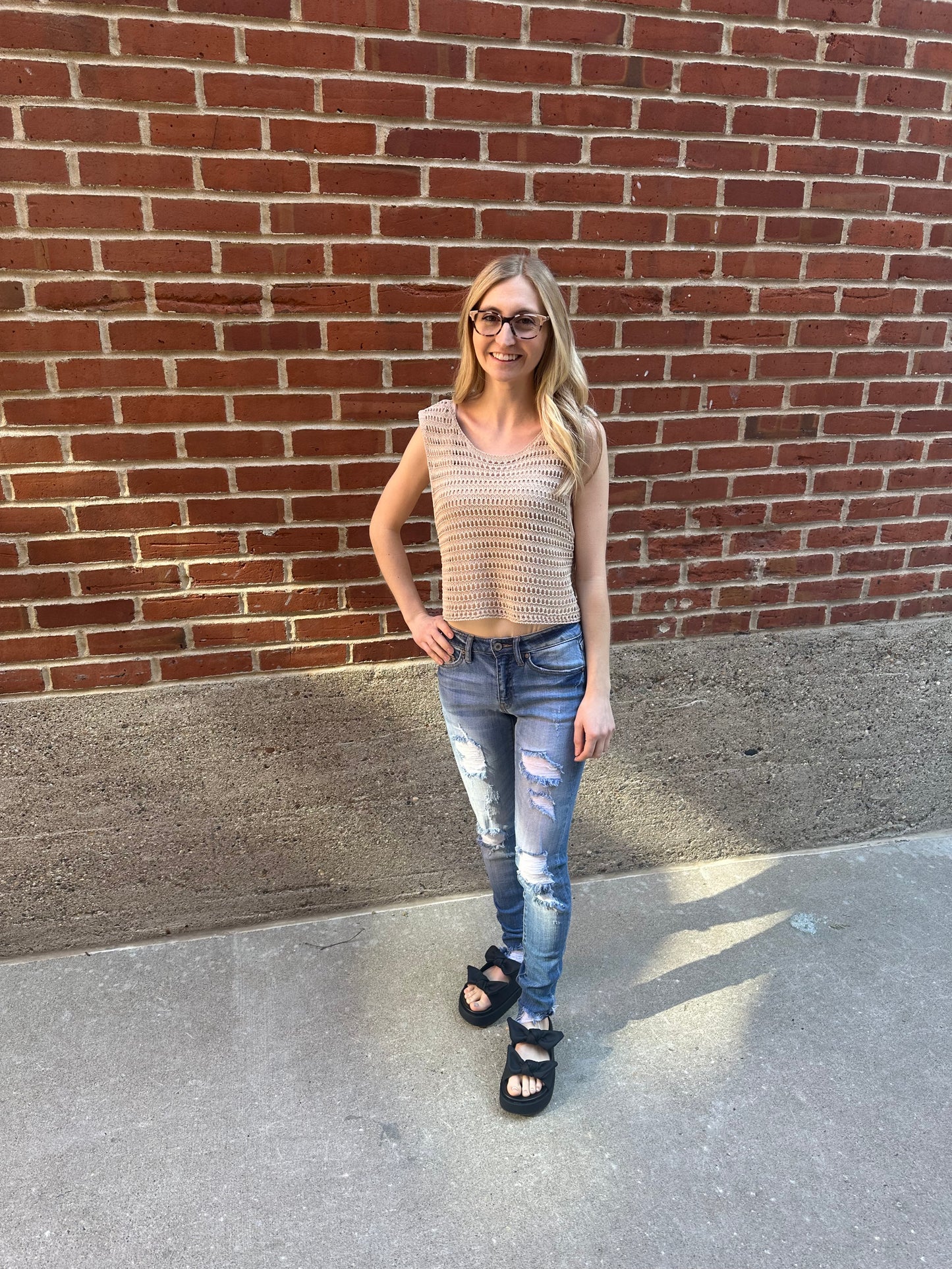 Amber Crochet Tank in Tan